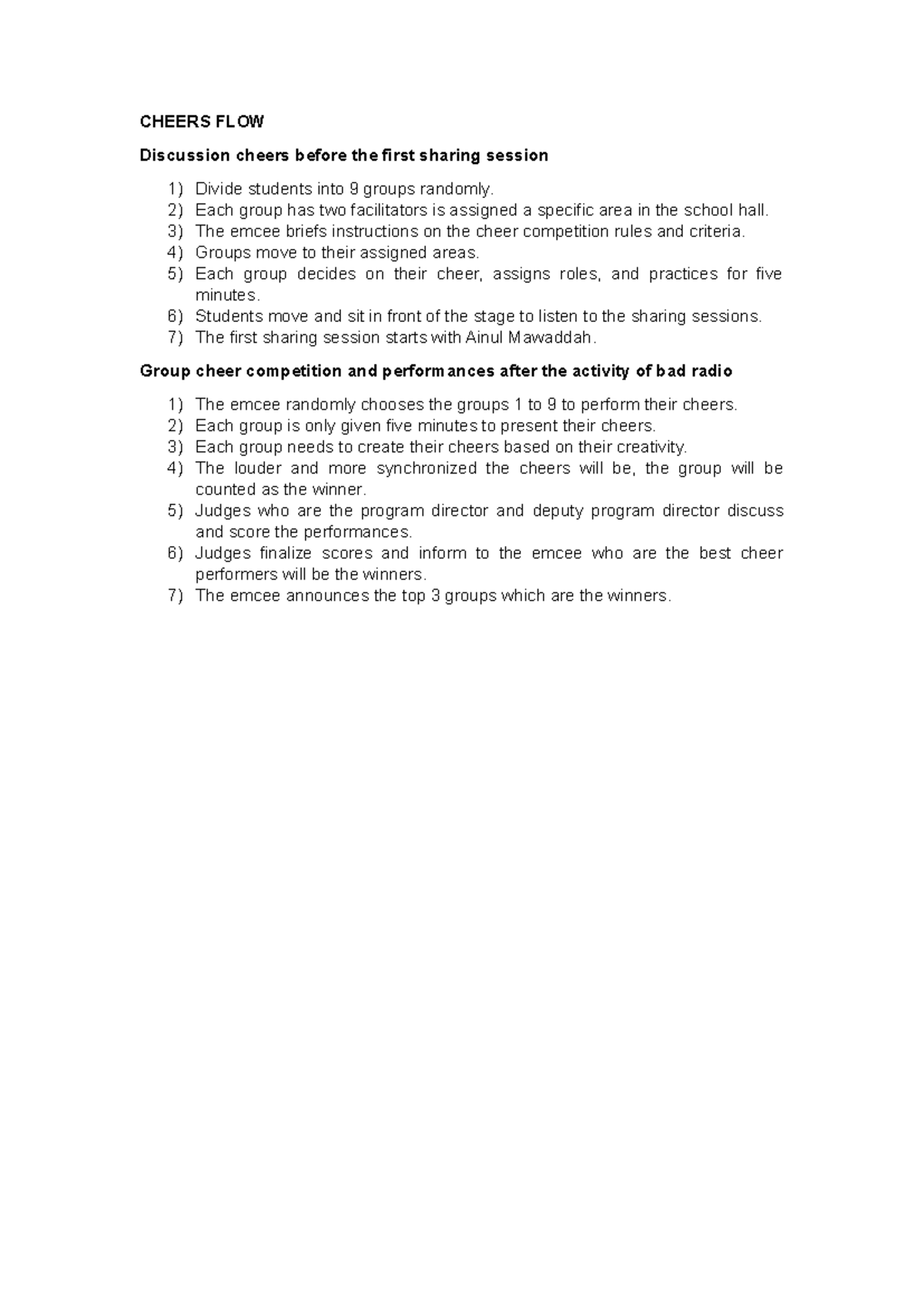Cheers Activity - CHEERS FLOW Discussion cheers before the first ...