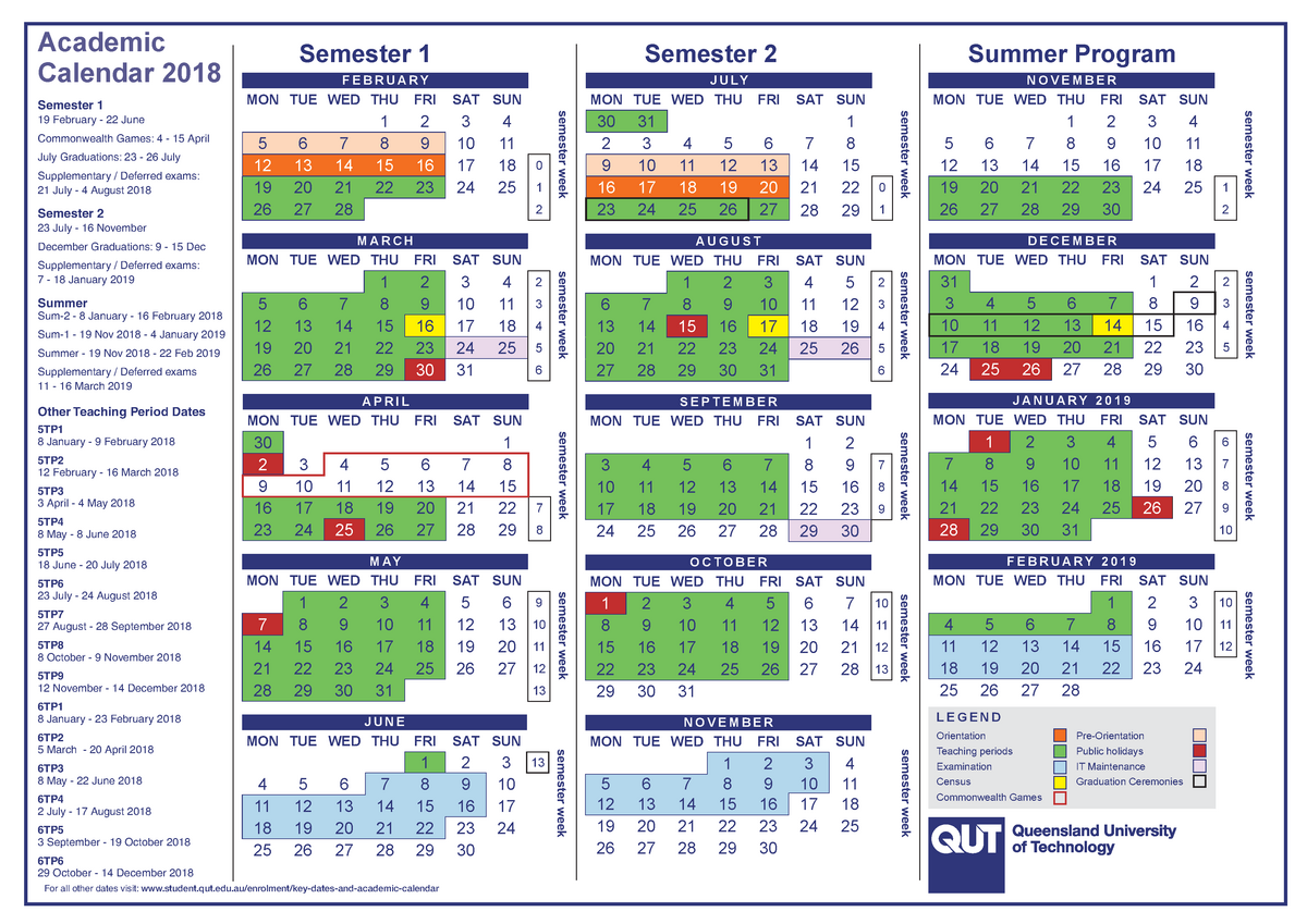 2018academiccalendar 322C Queensland University of Technology