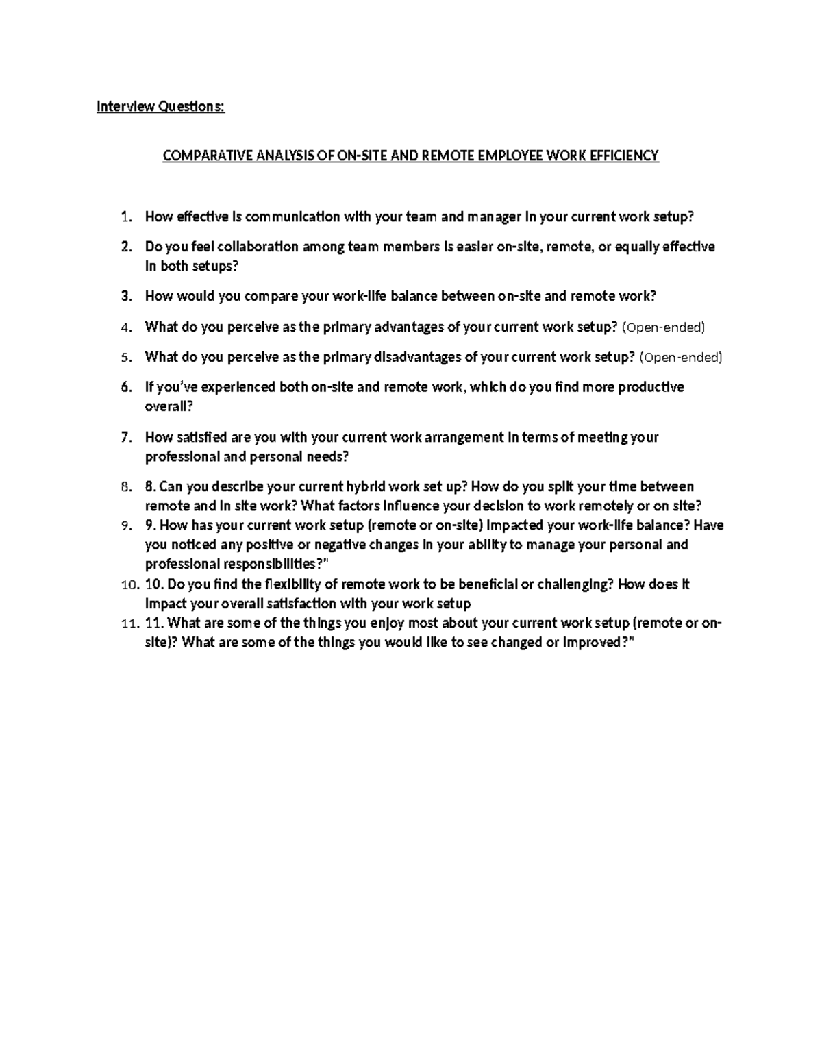 Interview Questions - Interview Questions: COMPARATIVE ANALYSIS OF ON ...