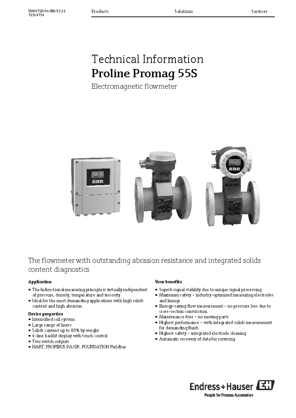 Información tecnica de FIT Proline Promag 55S - TI00071D/06/EN/15 ...