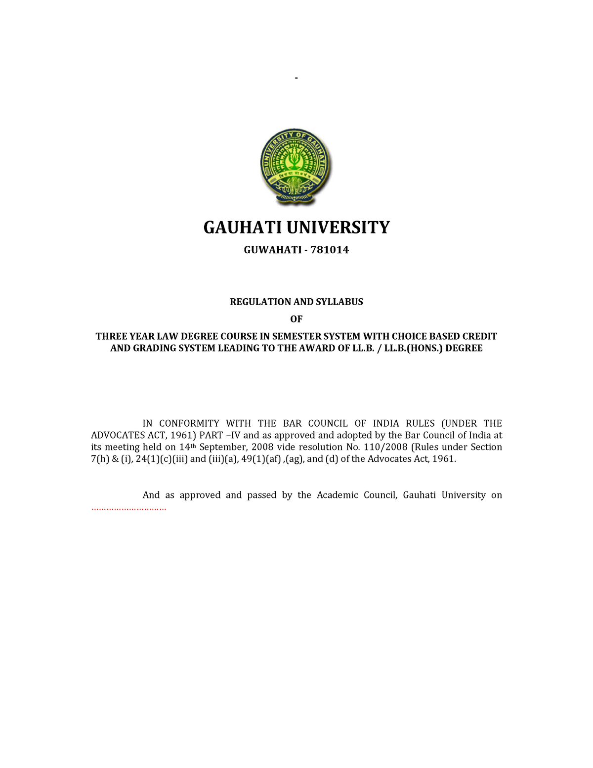 3 Yrs. LL.B Syllabus - Yoxoyxogxgo - ‐ GAUHATI UNIVERSITY GUWAHATI ...