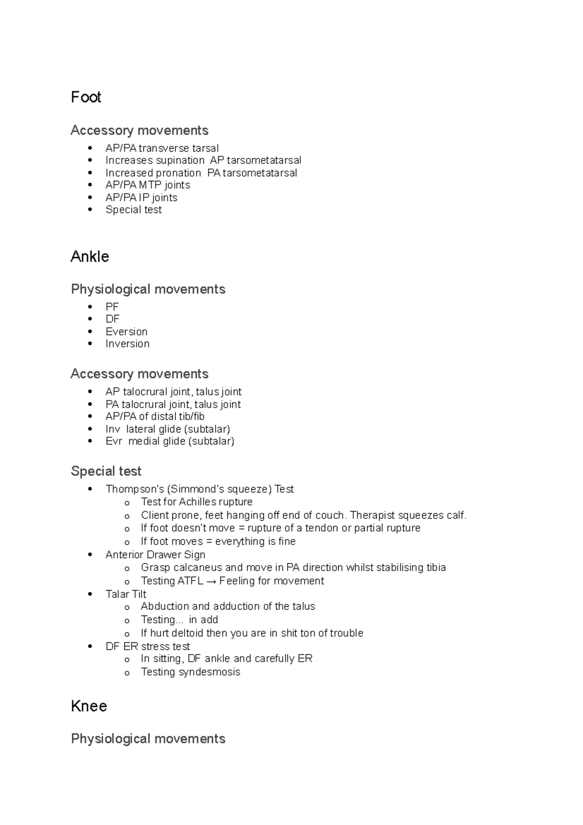 Osce assessment station - Foot Accessory movements AP/PA transverse ...