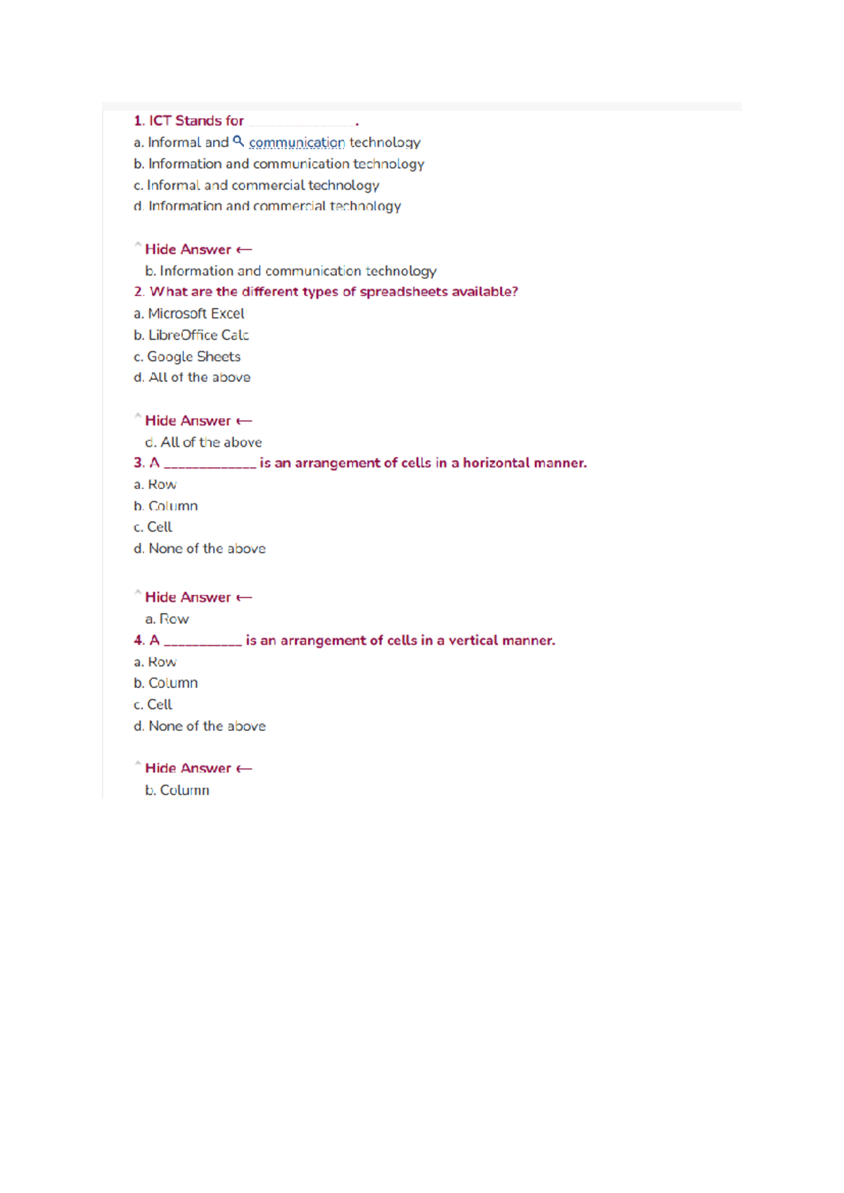 Ch3 mcq Good 1. ICT Stands for . a. Informal and a communication