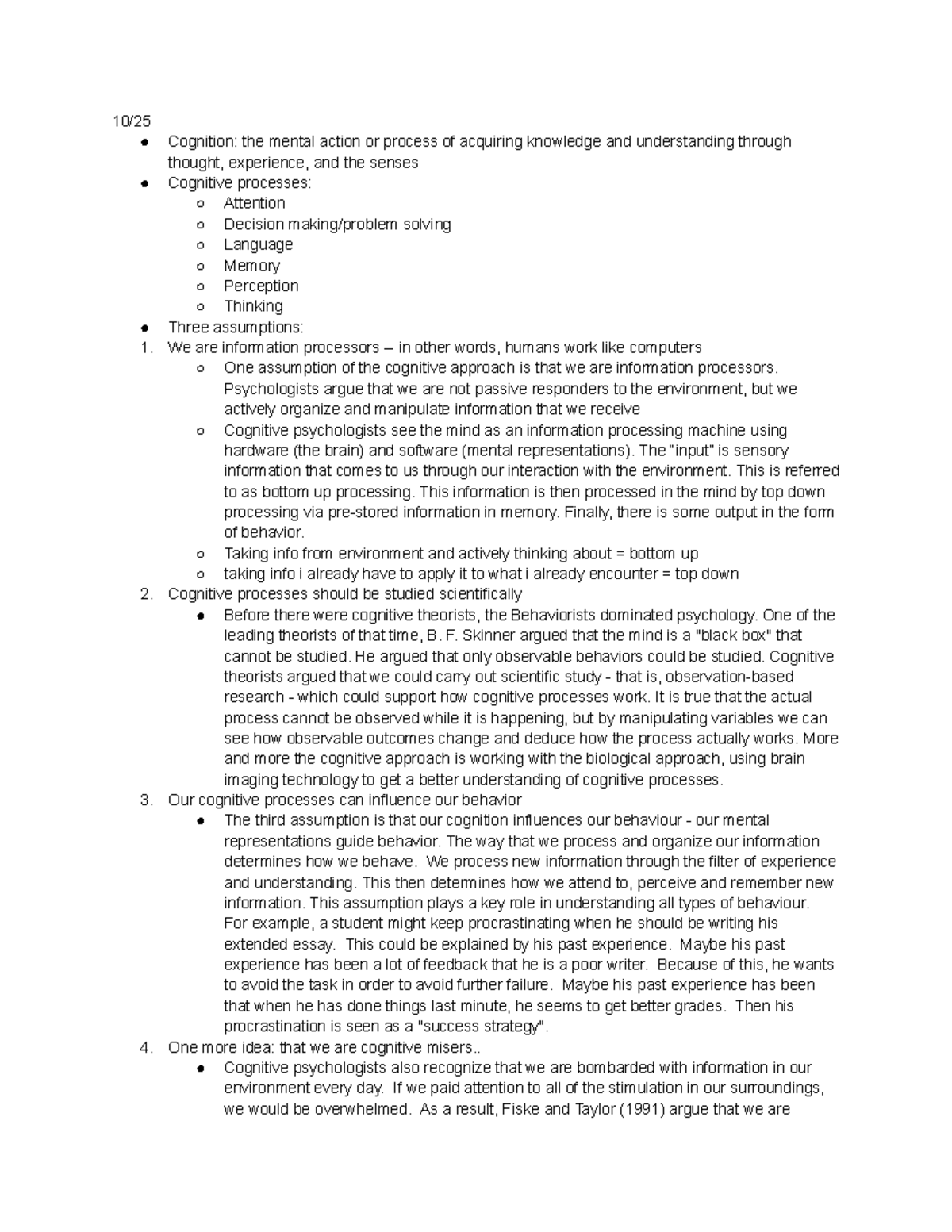 Psych Cognitive Approach Notes - 10  Cognition: The Mental Action Or 