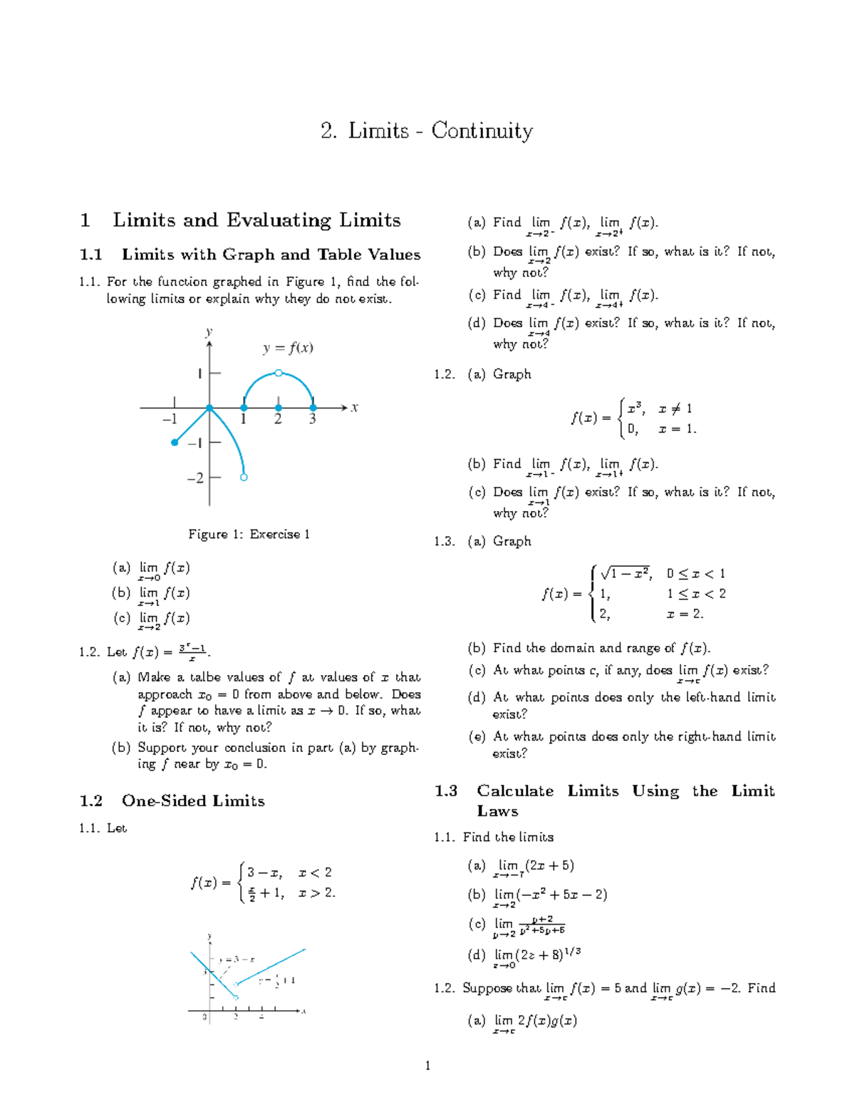 2 Limits Continuity - homework - 2. Limits - Continuity 1 Limits and ...