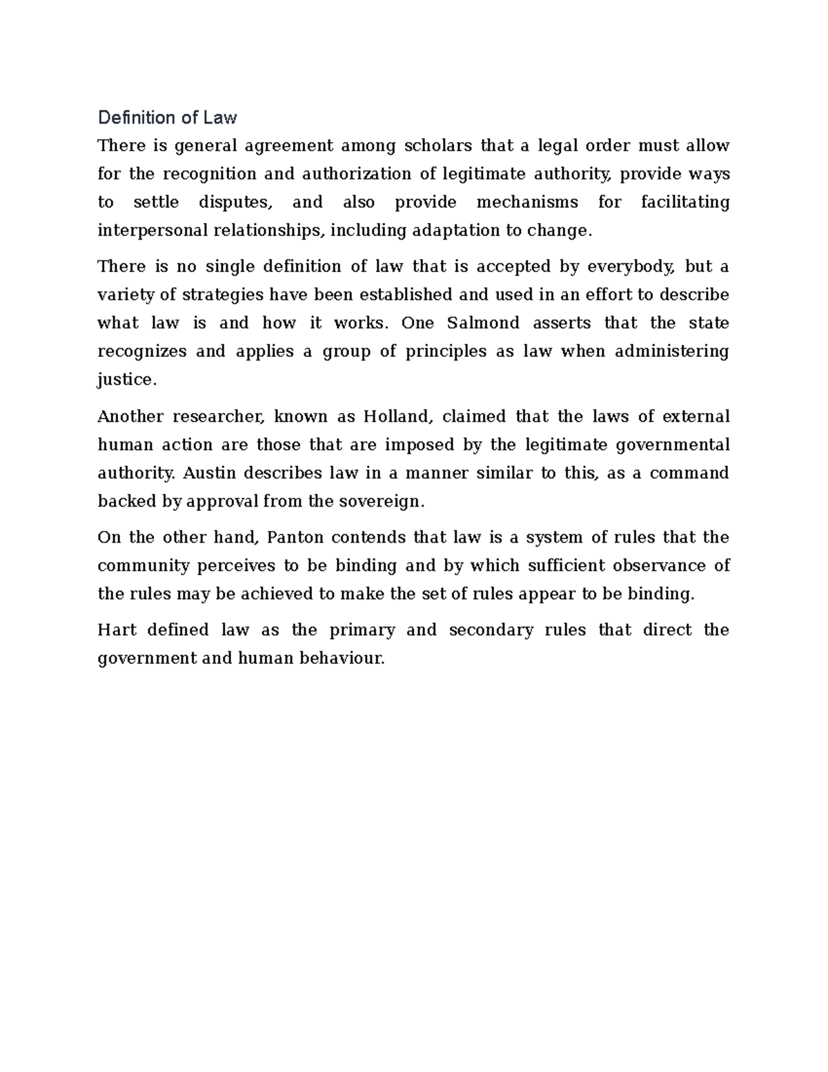 Definition of Law Assumptive notes Definition of Law There is