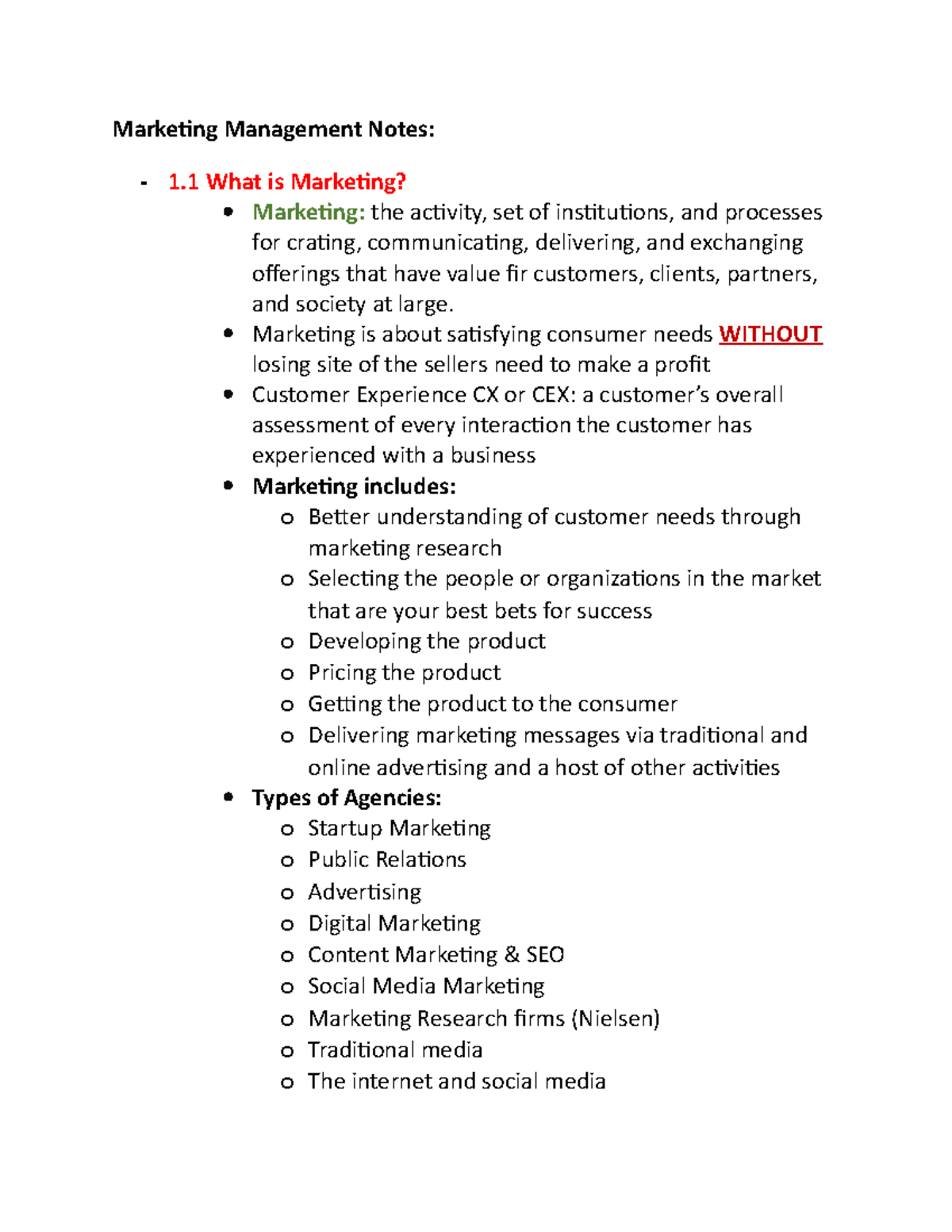 Marketing Management Notes - Marketing is about satisfying consumer ...