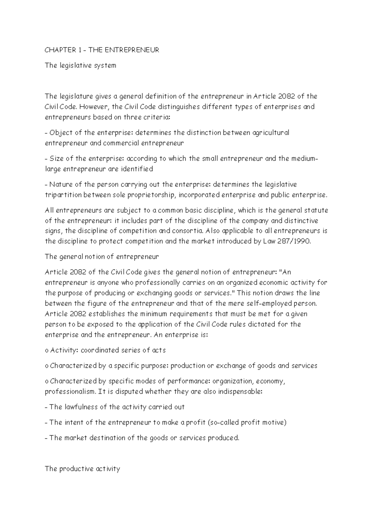 Chapter 1 Company LAW Commercial Paper CHAPTER 1 THE ENTREPRENEUR