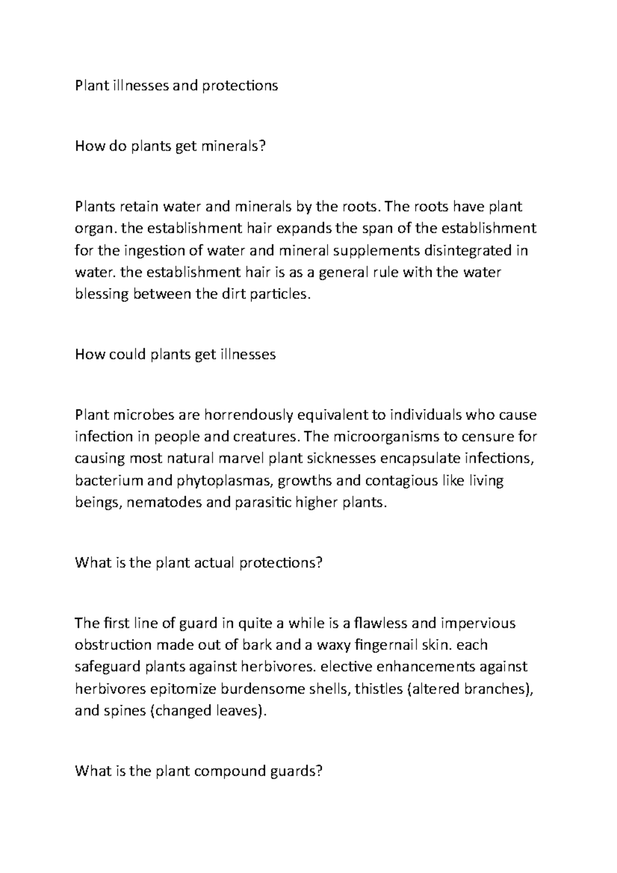 Plant diseases and defenses Plant illnesses and protections How do