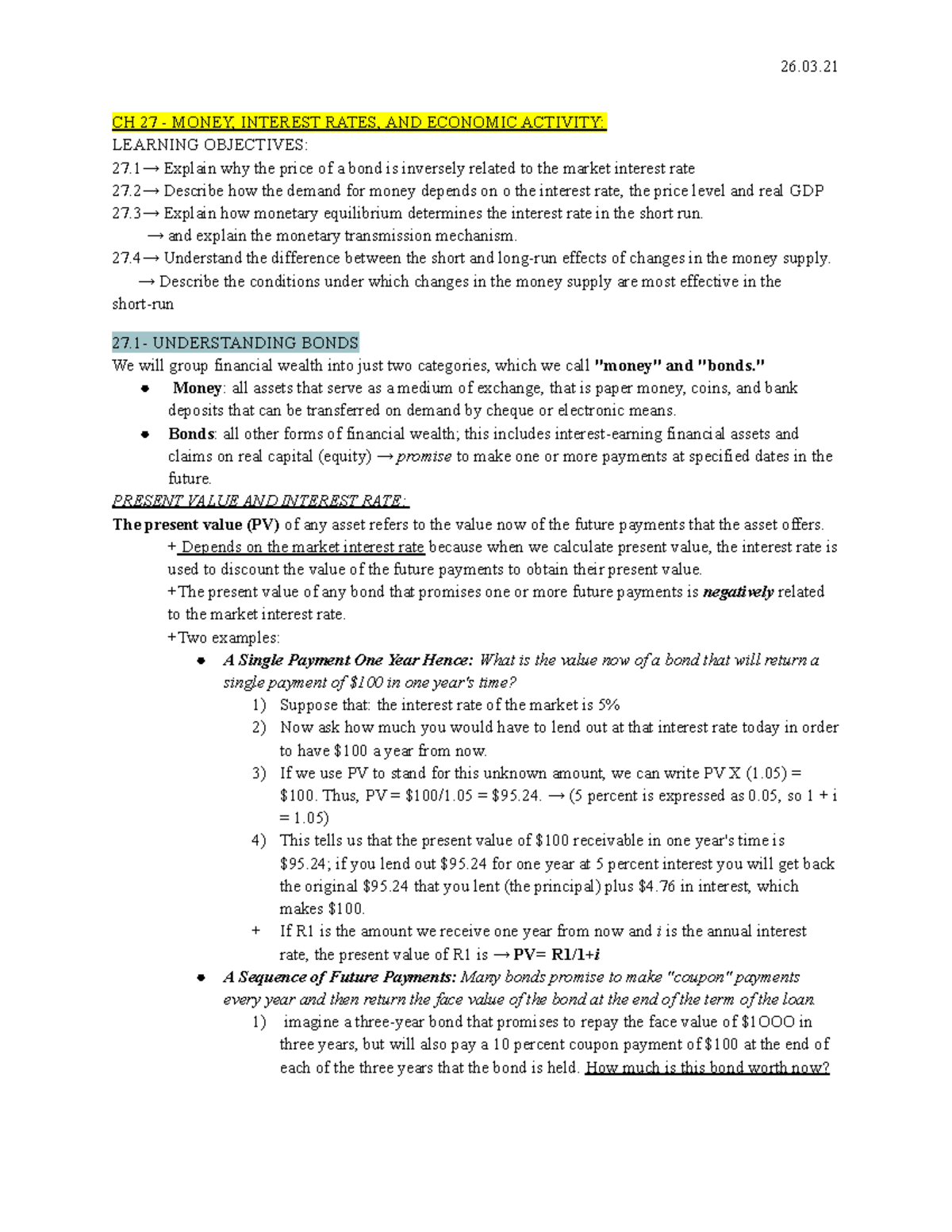 CH 27 - Money, Interest Rates, AND Economic Activity - CH 27 - MONEY ...