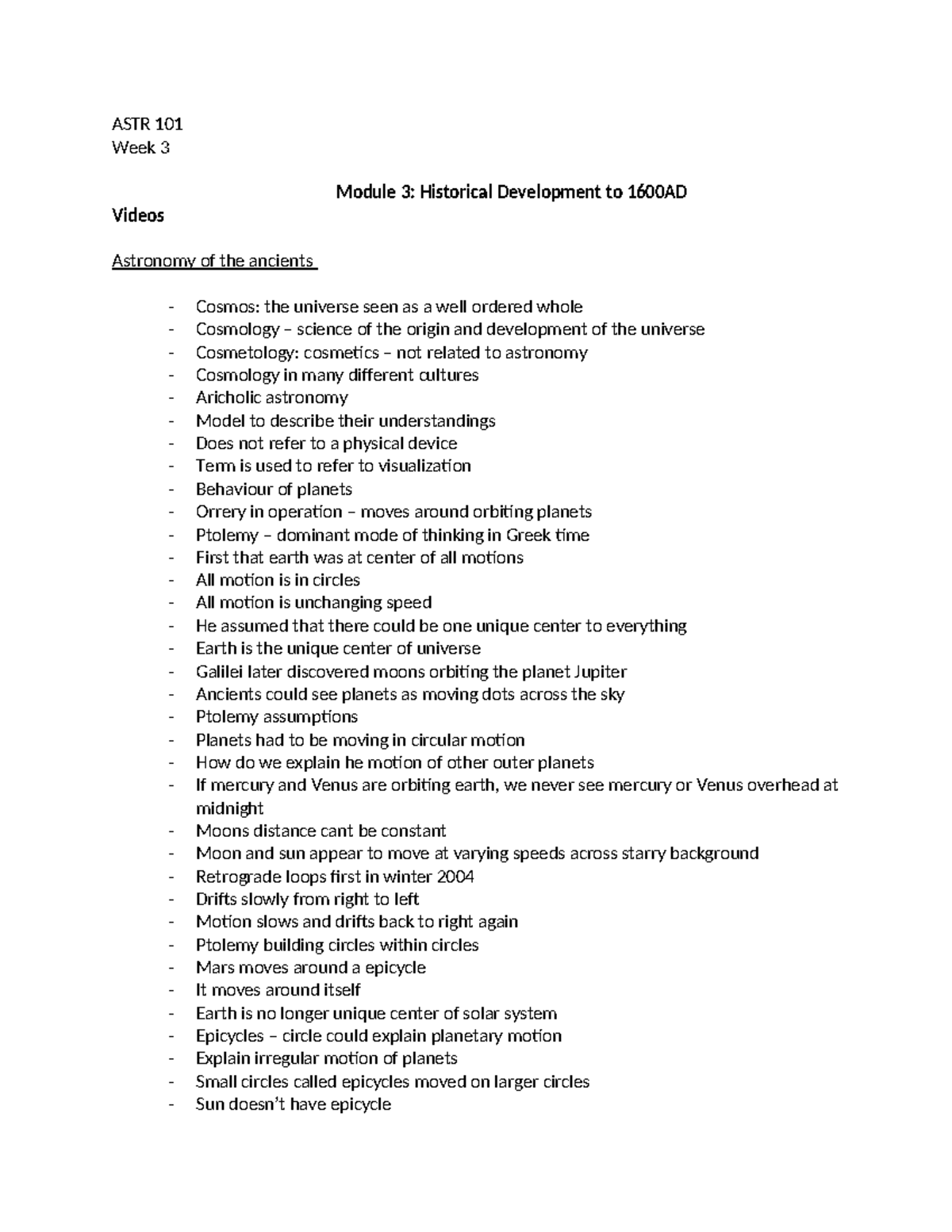 Week 3 - Week 3 Lecture Notes - ASTR 101 Week 3 Module 3: Historical ...