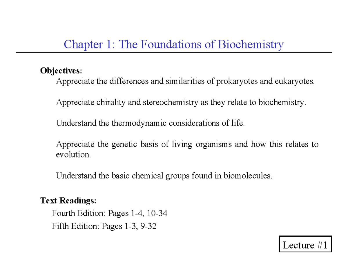 Module 1 Lecture Notes - Chapter 1: The Foundations of Biochemistry ...