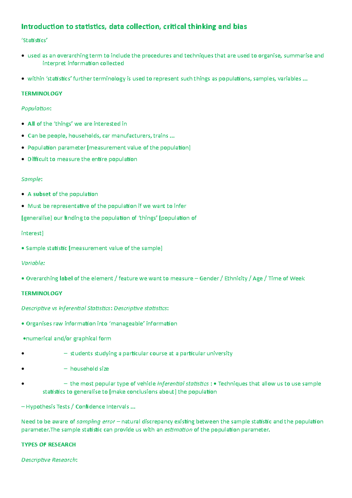 STA Notes - Introduction to statistics, data collection, critical ...
