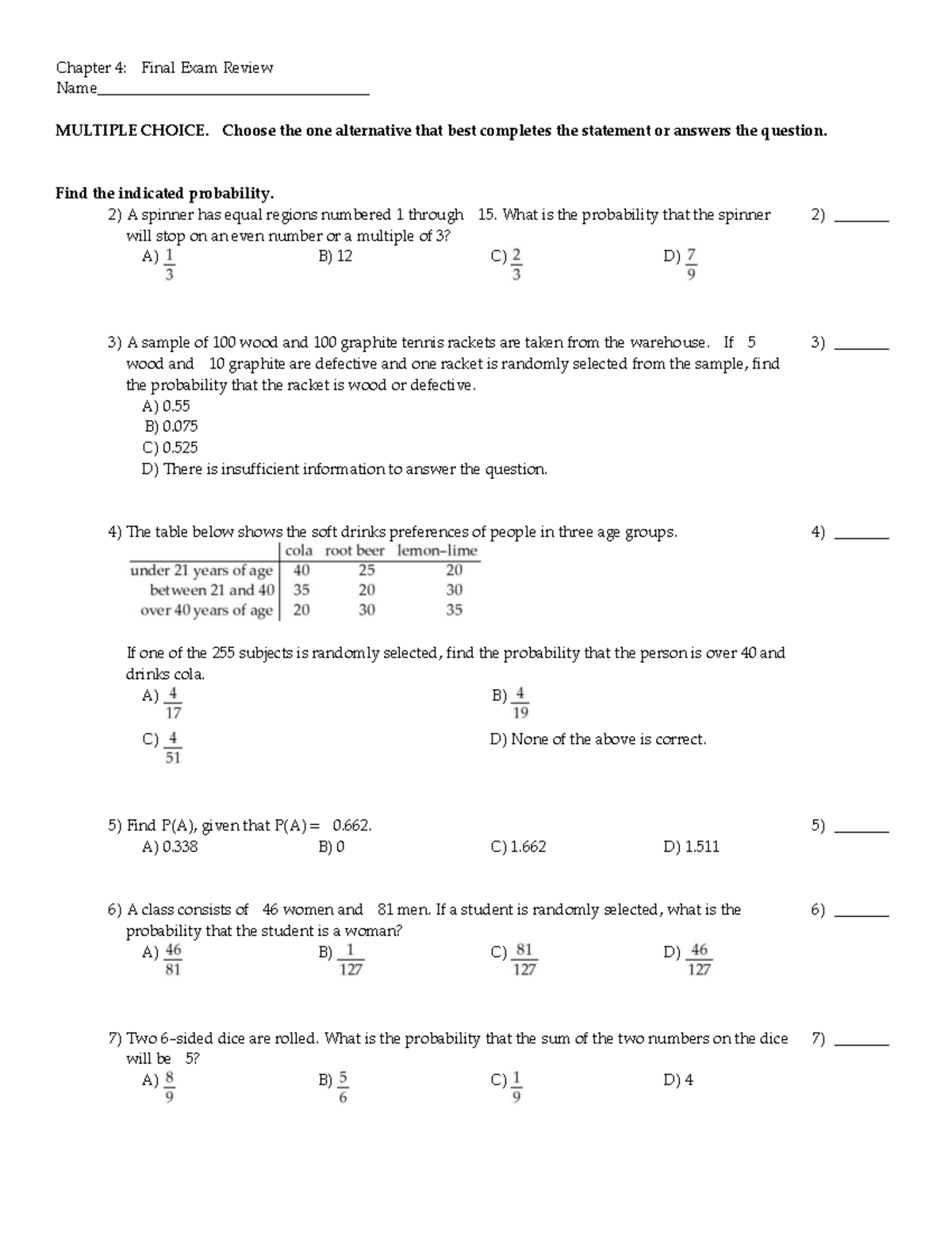 Ch 4 final review - quiz - Chapter 4: Final Exam Review MULTIPLE CHOICE ...