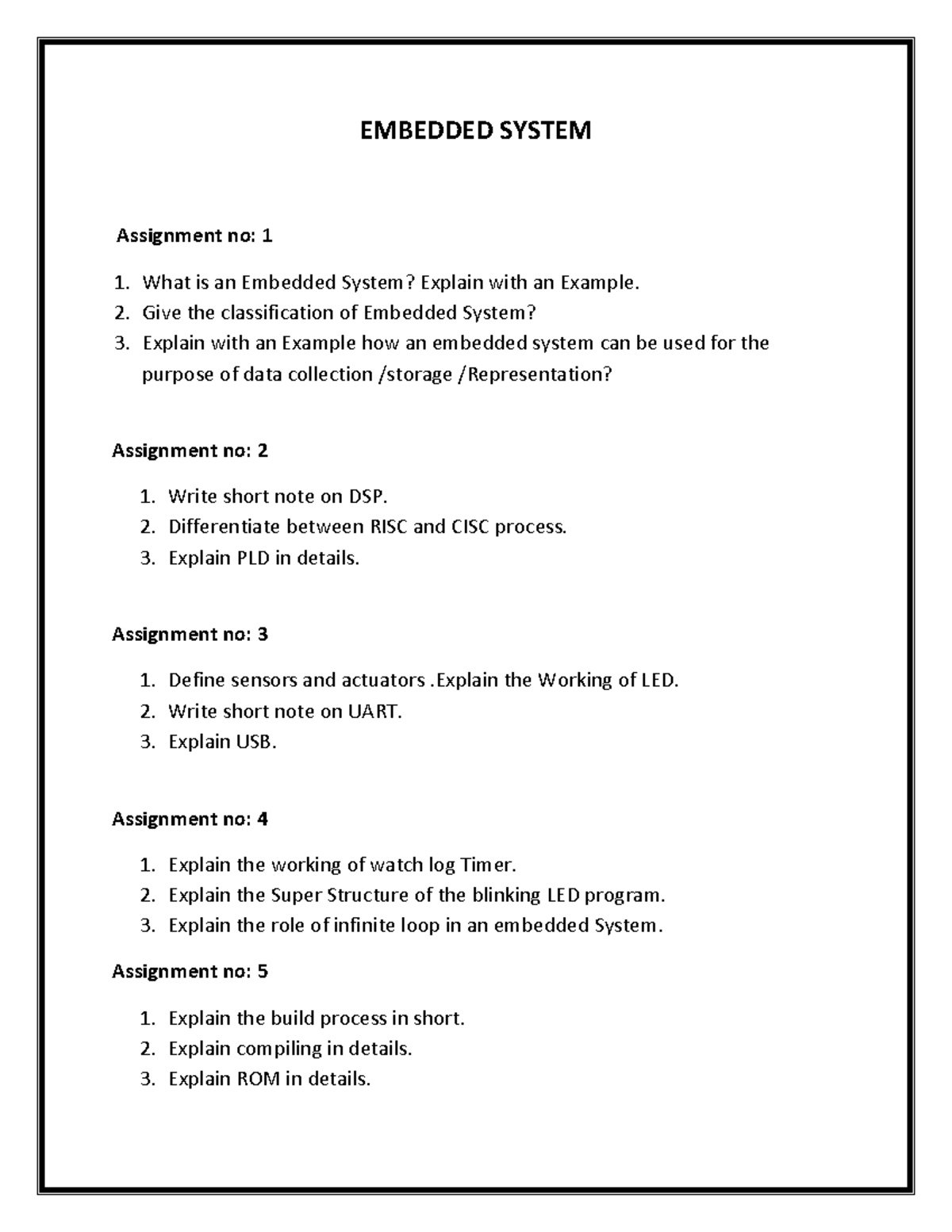 Embedded Systems - EMBEDDED SYSTEM Assignment No: 1 1. What Is An ...