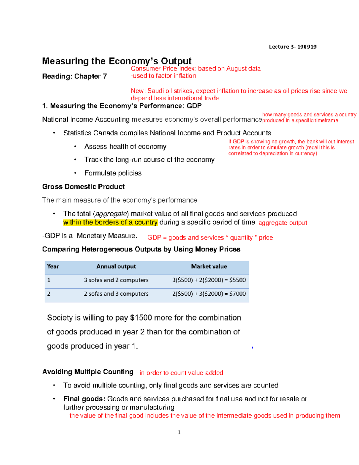 Lecture 3 Measuring Economy's output (ch 7) - Lecture 3- 190919 ...