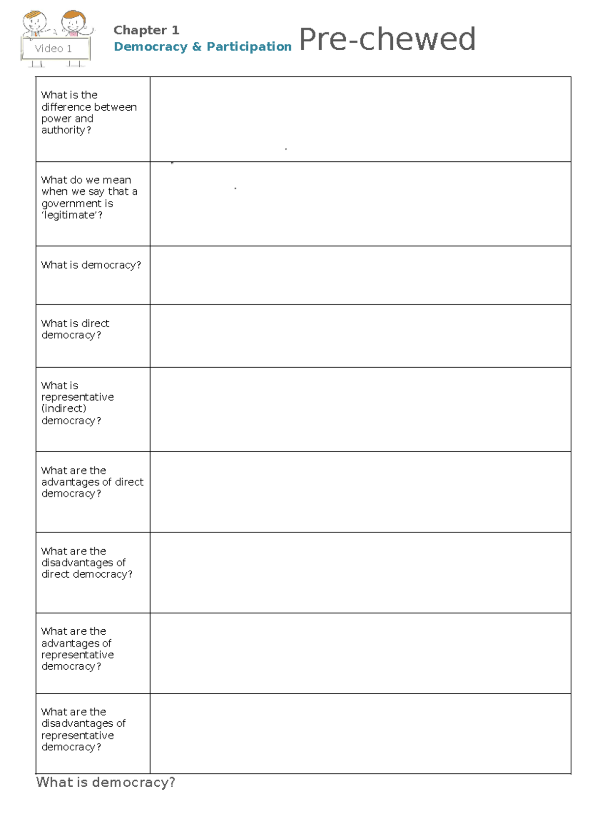 What is democracy worksheet - Pre-chewed Politics Chapter 1 Video 1 ...