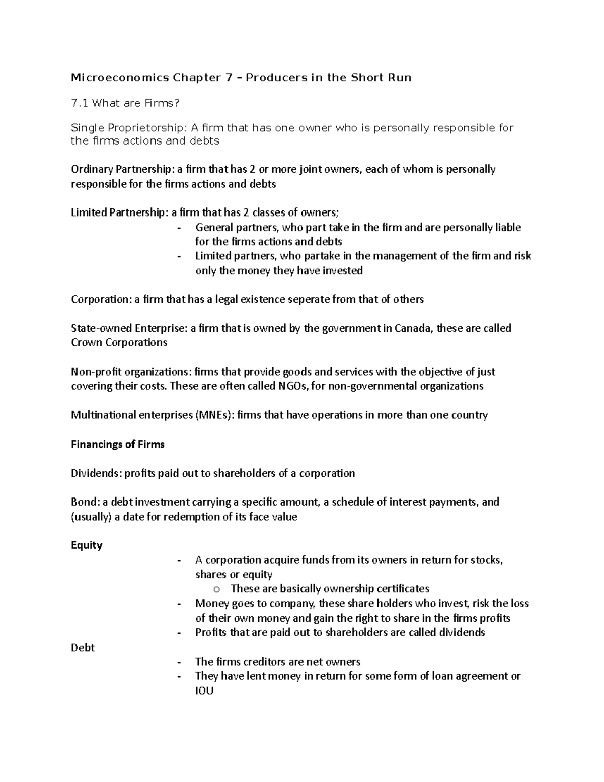 MicroeconomicsChapter7 Microeconomics Chapter 7 Producers in the Short Run 7 What are