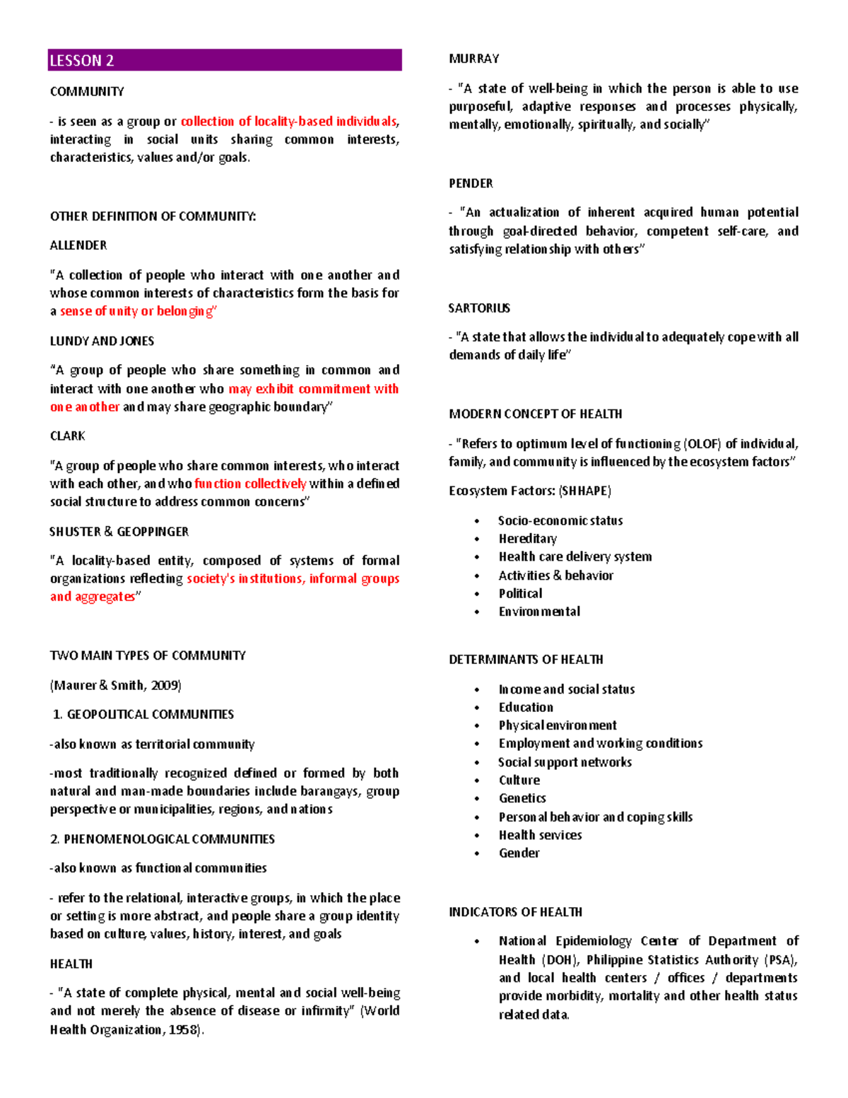 CHN- Module-1 Lesson-2-3 - LESSON 2 COMMUNITY is seen as a group or ...