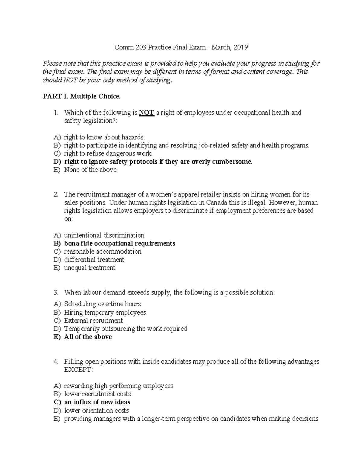 Practice Exam Test - Comm 203 Practice Final Exam - March, 201 9 Please ...
