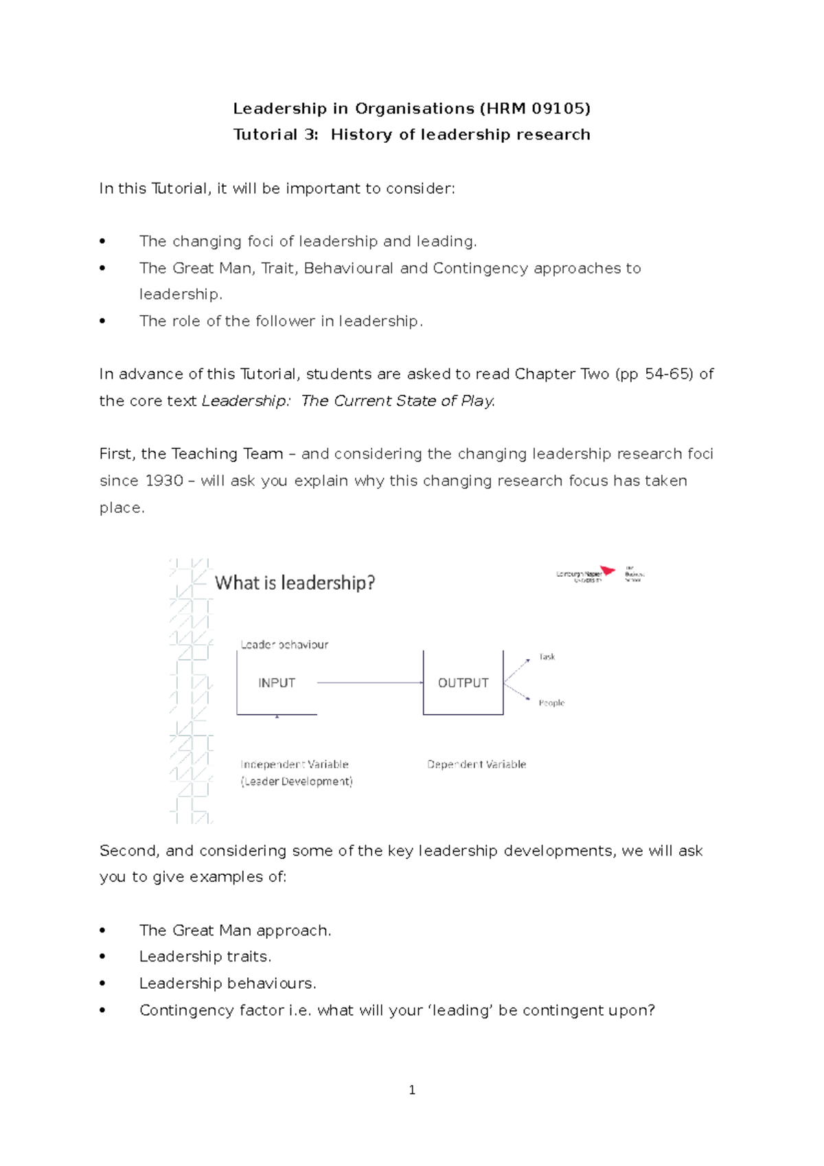Tutorial 3 - History of leadership research 2 - Leadership in ...