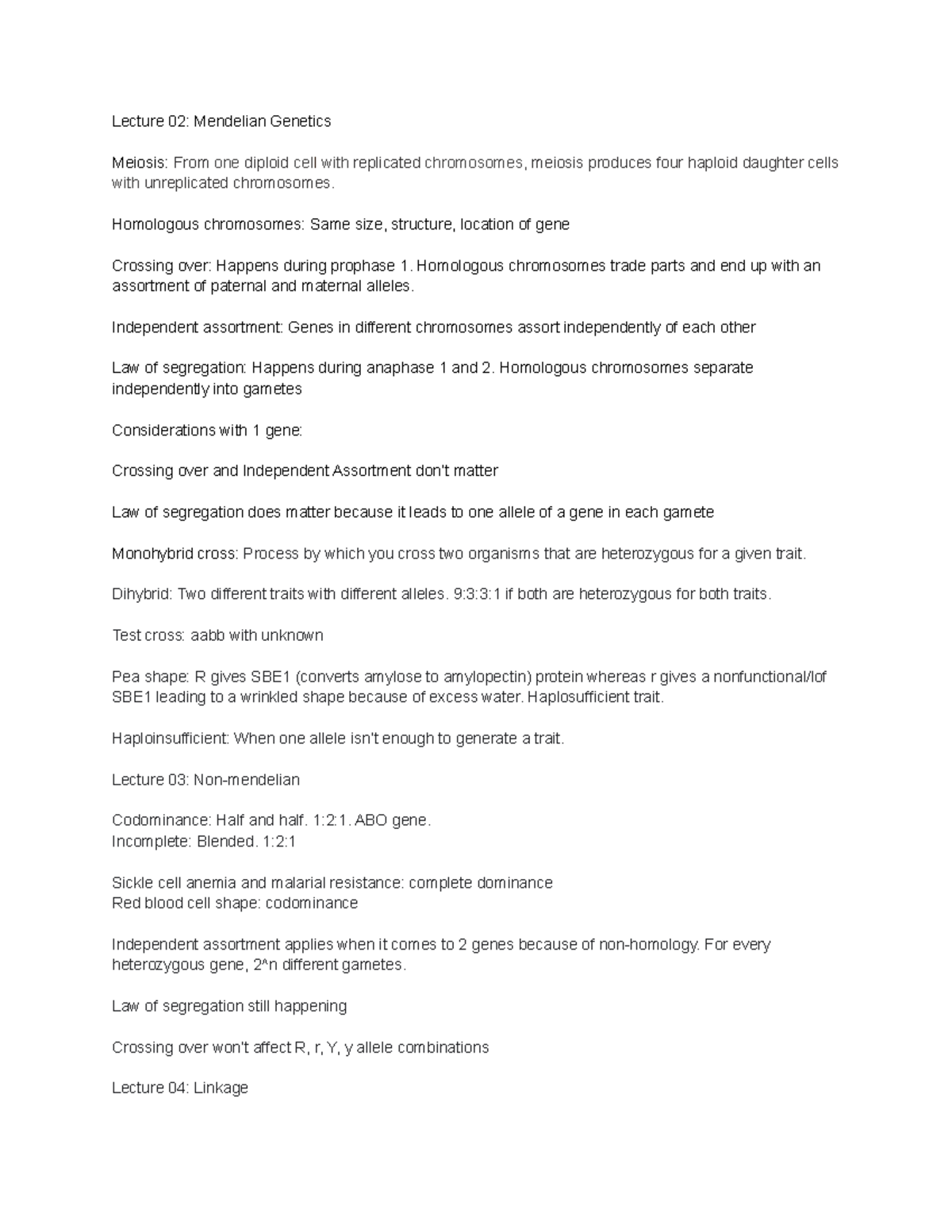 Exam 1 Study guide notes - Lecture 02: Mendelian Genetics - Studocu