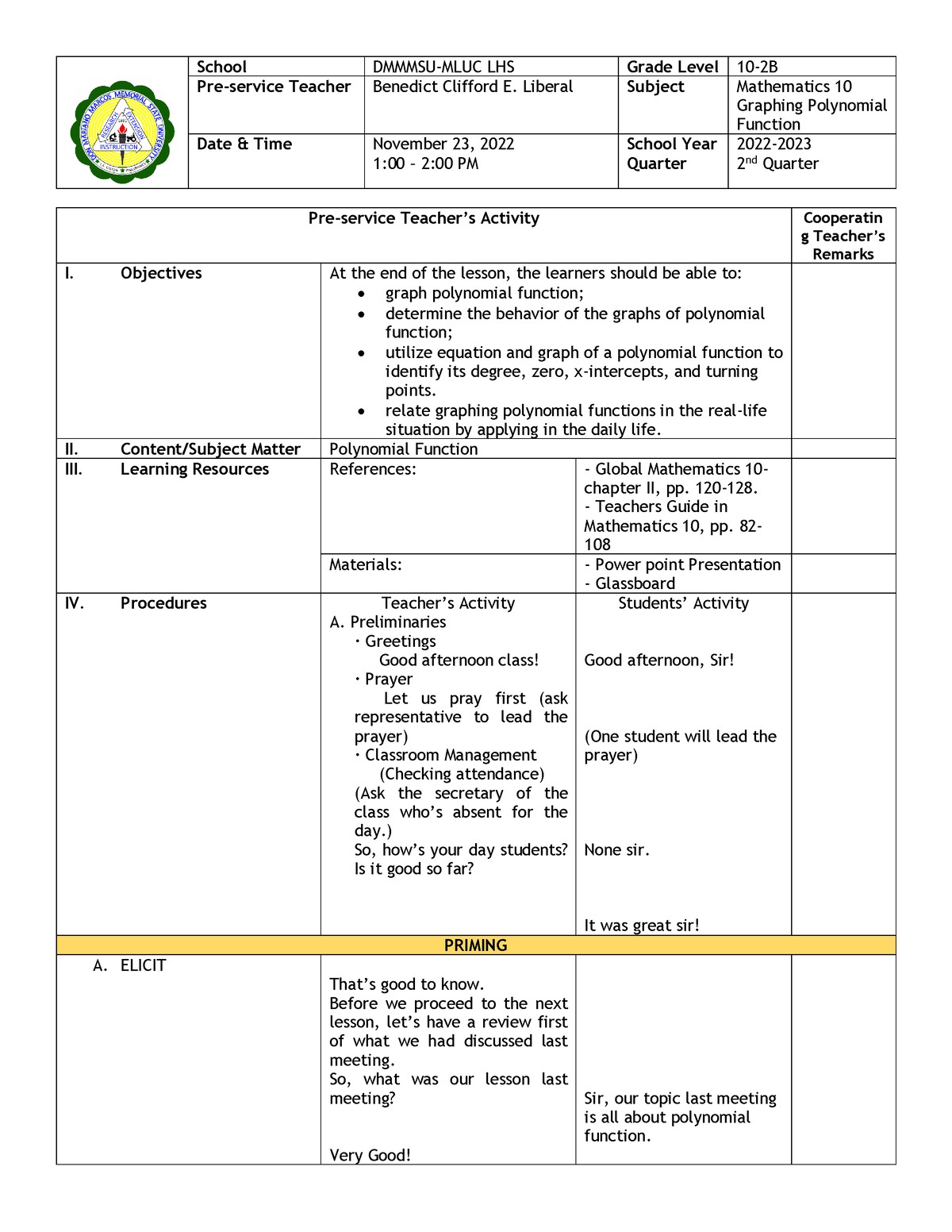 Math 10 3A 6th - wala - School DMMMSU-MLUC LHS Grade Level 10 - 2B Pre ...