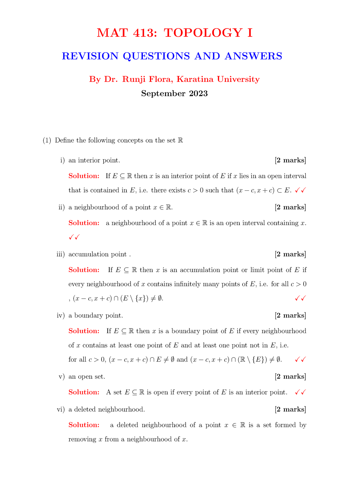 MAT 413 Topology I Questions and Answers - MAT 413: TOPOLOGY I REVISION ...