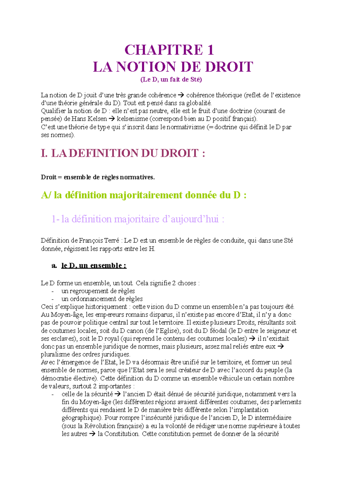 Chapitre 1 - Notes de cours 2-1 - CHAPITRE 1 LA NOTION DE DROIT (Le D ...