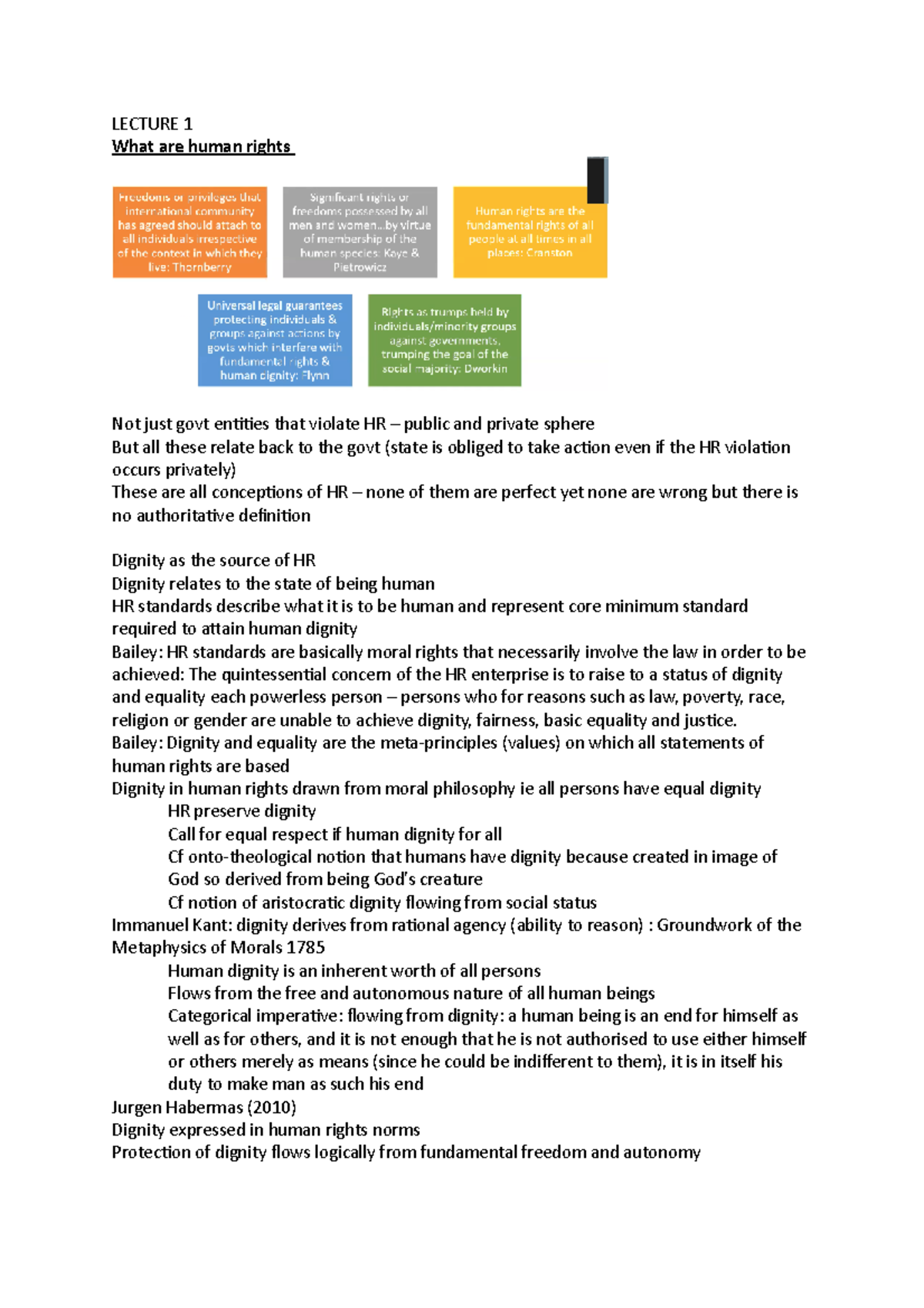 Lecture 1 notes human rights - LECTURE 1 What are human rights Not just ...