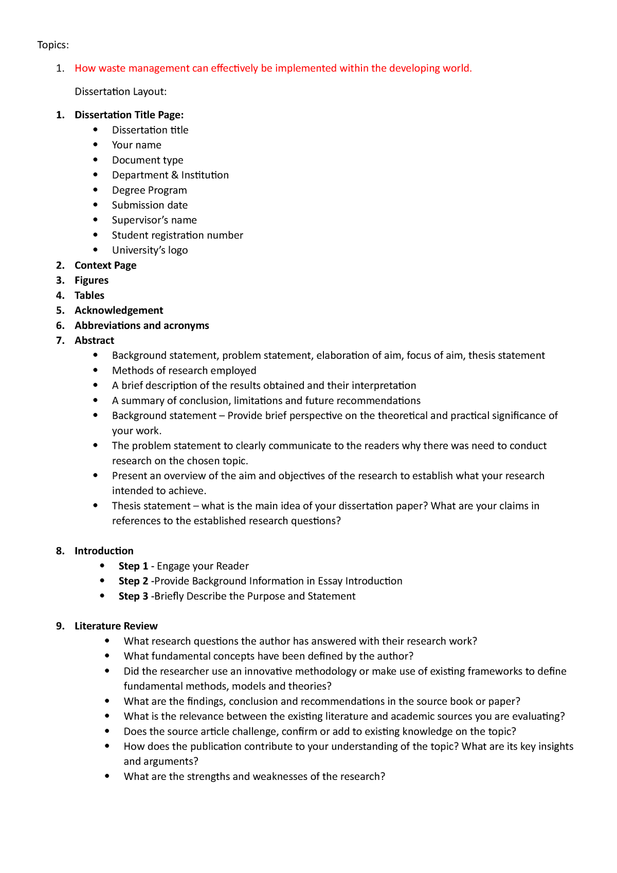 waste management research paper topics