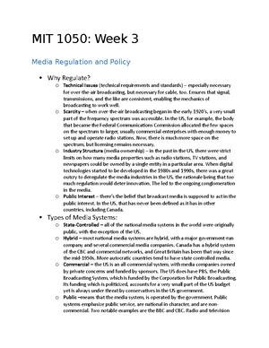 MIT 1050 Lecture 1 - Notes - MIT 1050: Week 1 Why Study Media? How do ...