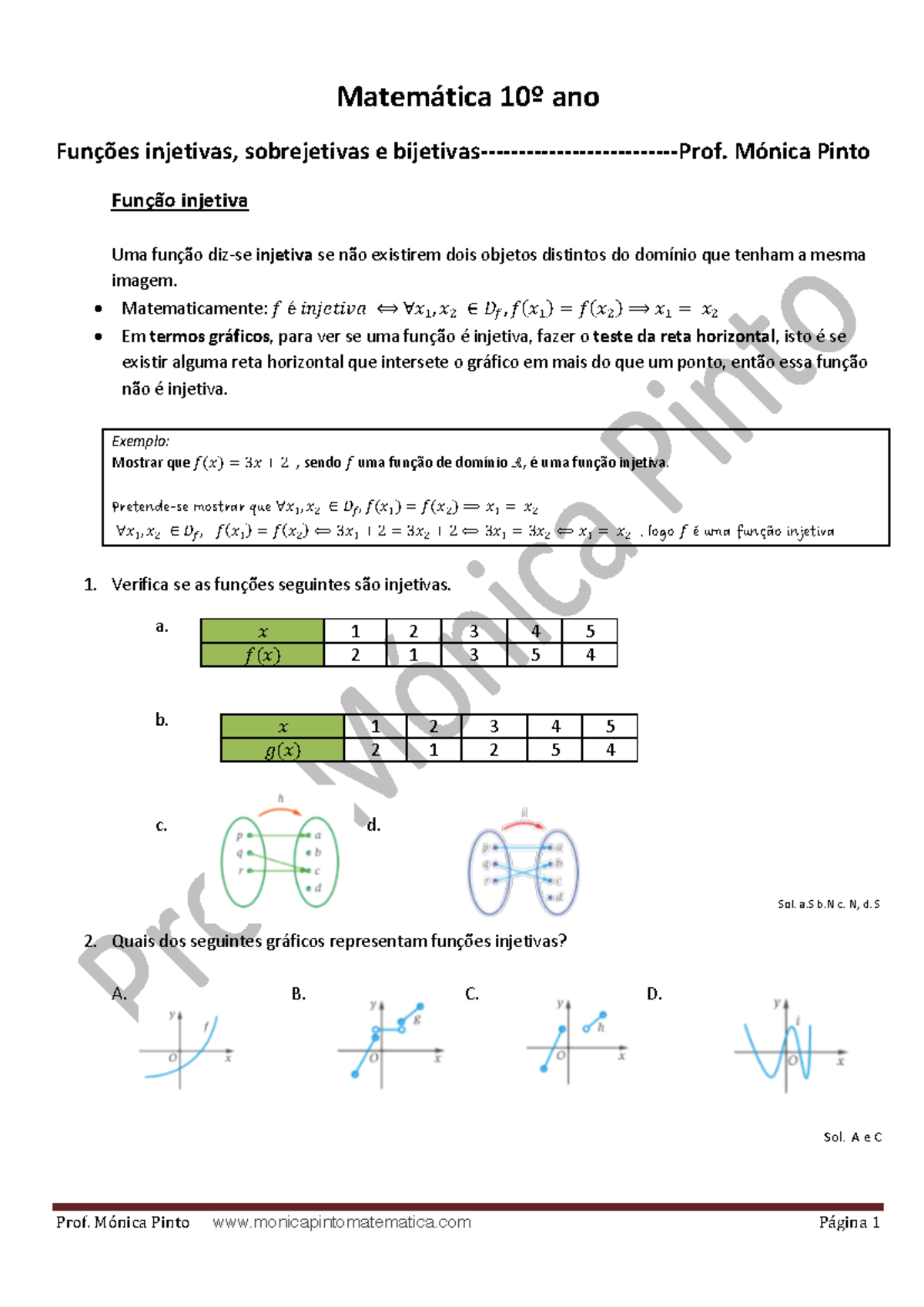 Injetividade E Sobrejetividade Prof Mónica Pinto