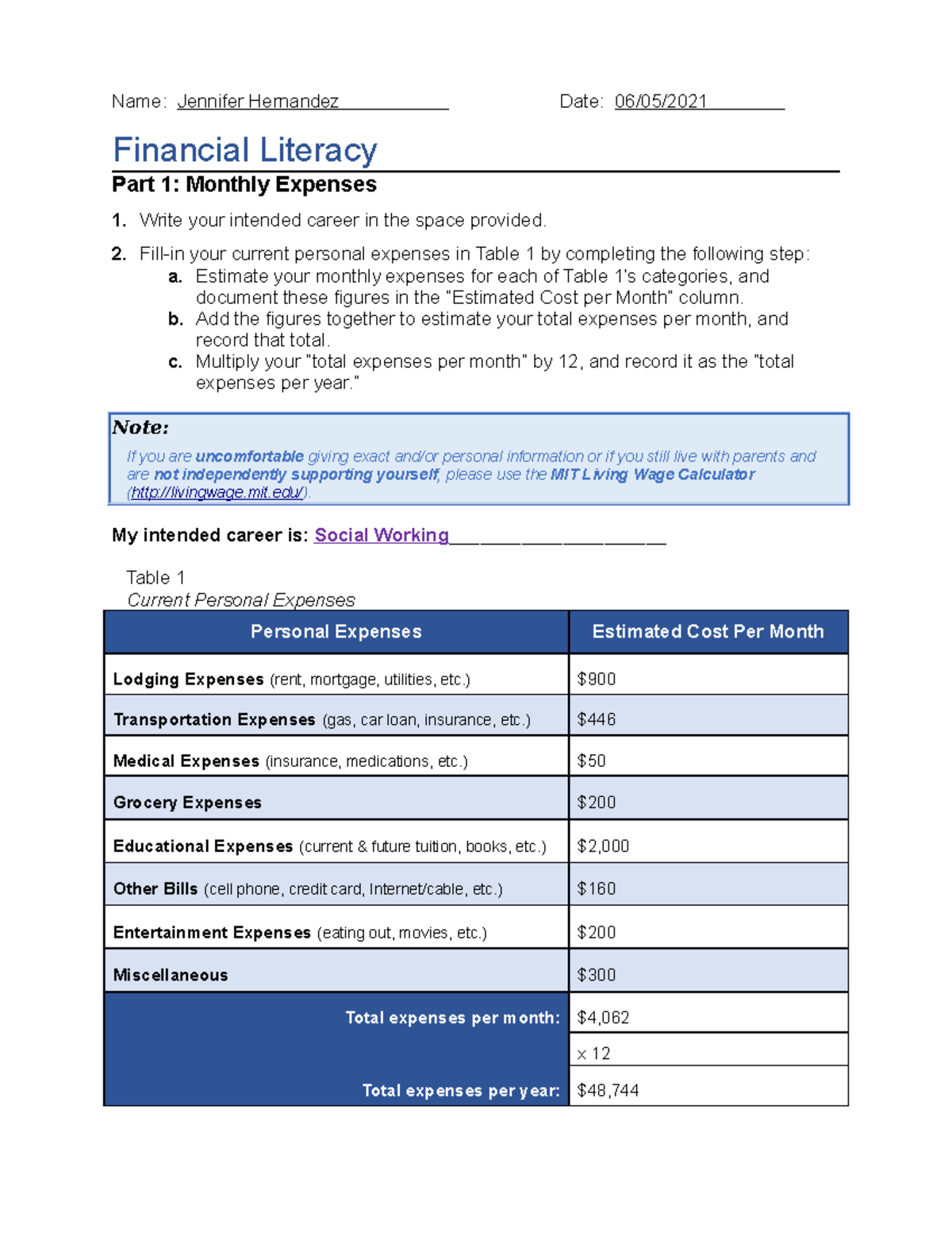 financial literacy assignment grade 7