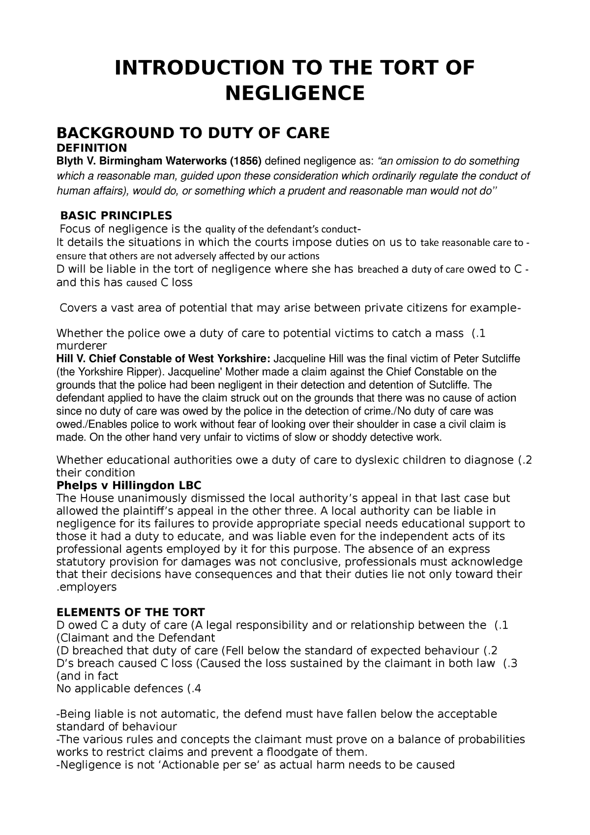 duty-of-care-summary-introduction-to-the-tort-of-negligence