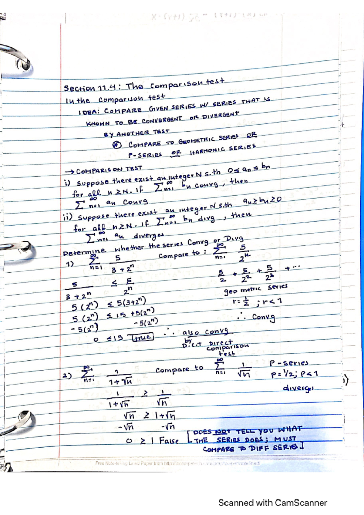 11.4 Comparison Test - Lecture notes 16 - Section 11: The comparison ...