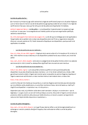 [Solved] la loi de police en dip - Droit international privé - Studocu