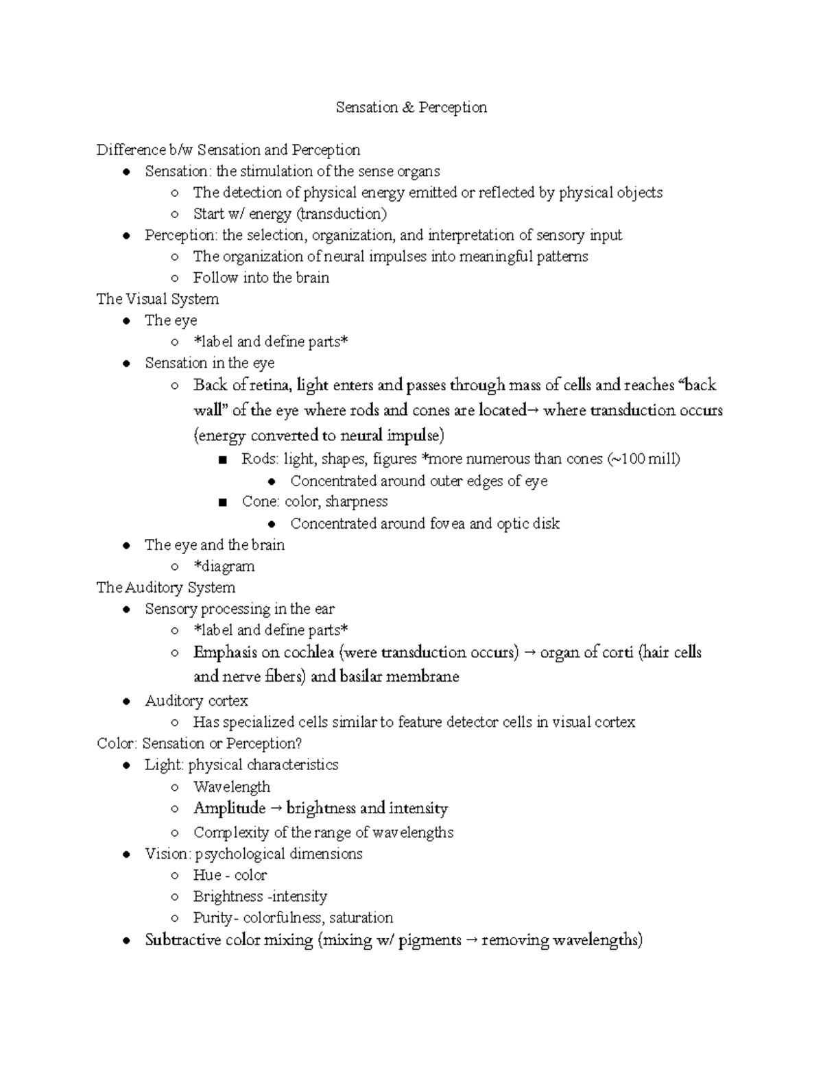 Psychology Chapter 4 - Lecture Notes 4 - Sensation & Perception ...