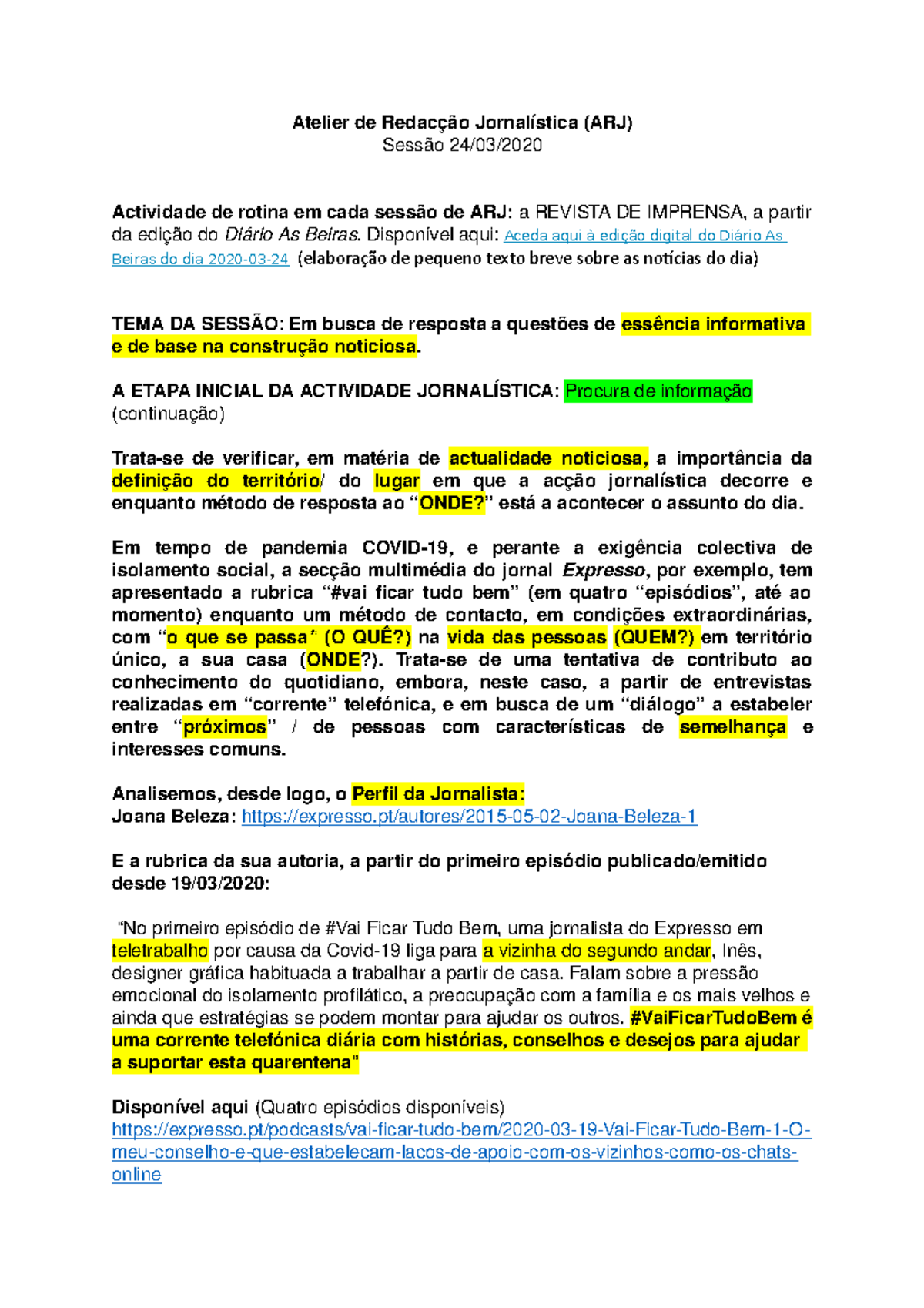 ARJ - exercício prático 1 - Atelier de Redacção Jornalística (ARJ ...