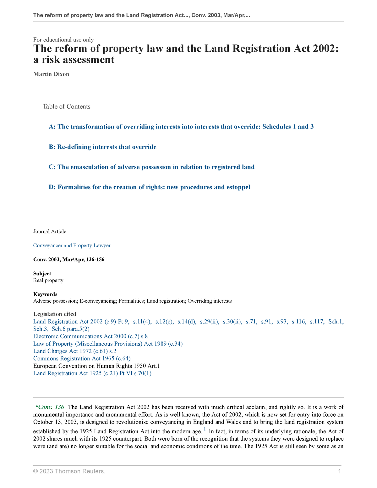 The Reform Of Property Law And The Land Registration Act 2002 A Risk   Thumb 1200 1553 