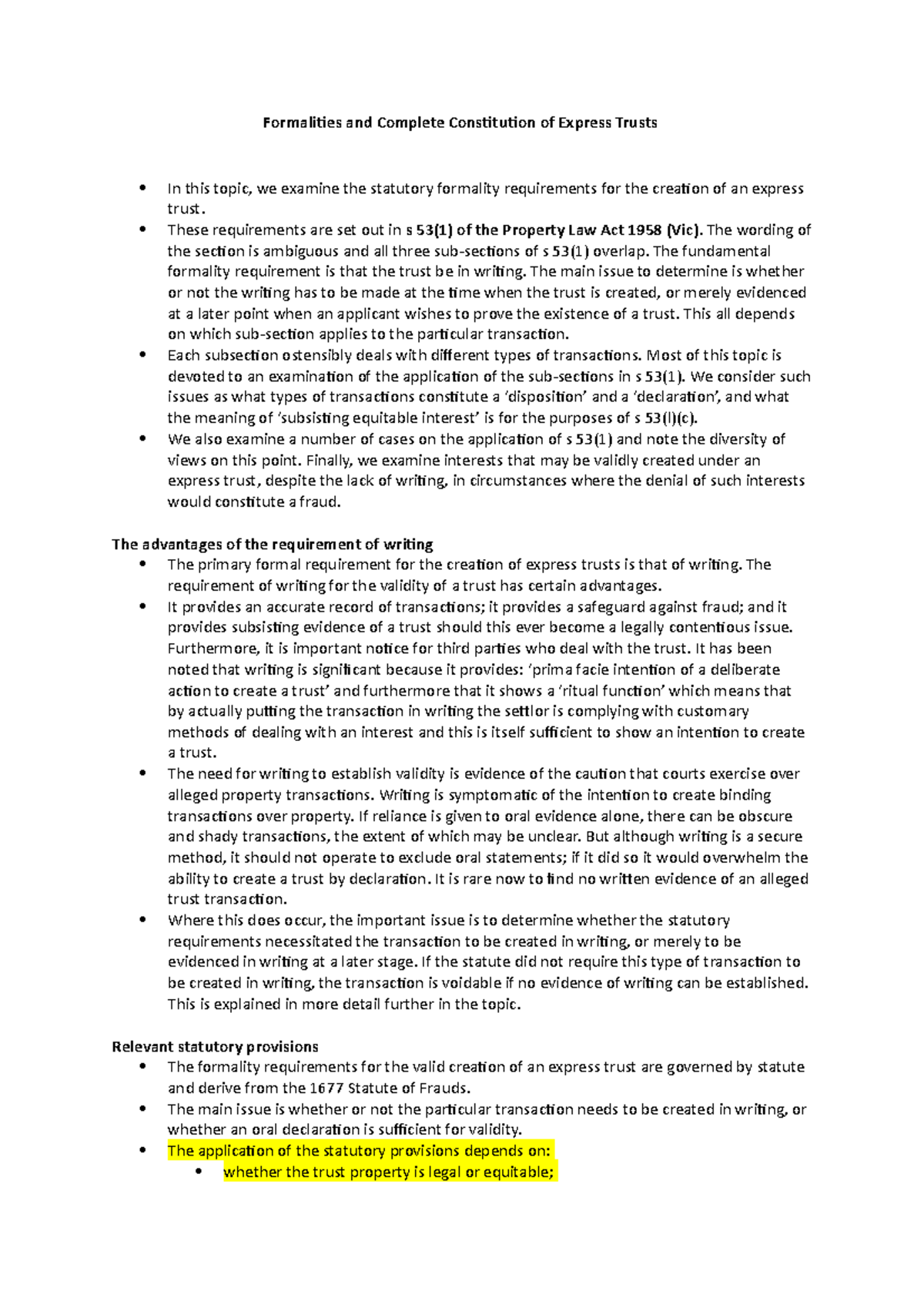 Formalities and Complete Constitution of Express Trusts - These ...