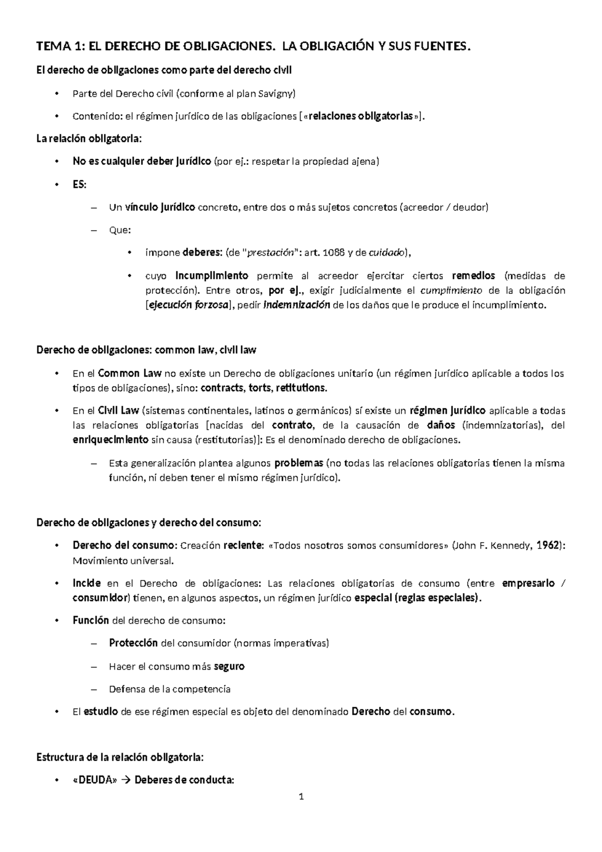 Derecho de obligaciones y contratos - TEMA 1: EL DERECHO DE ...