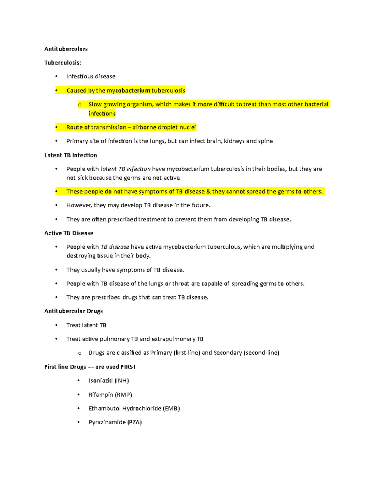 Antituberculars - Lecture Notes - Antituberculars Tuberculosis ...