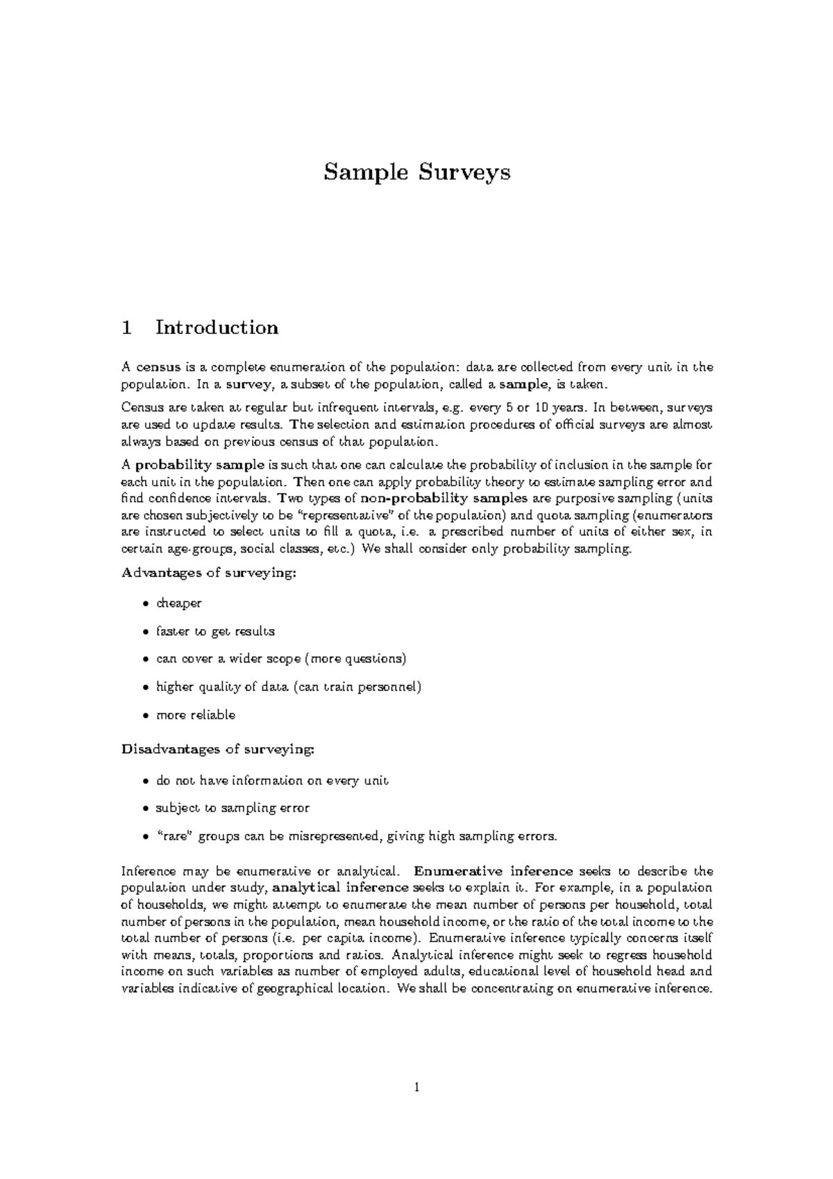 Notes on sample survey - Sample Surveys 1 Introduction A census is a ...