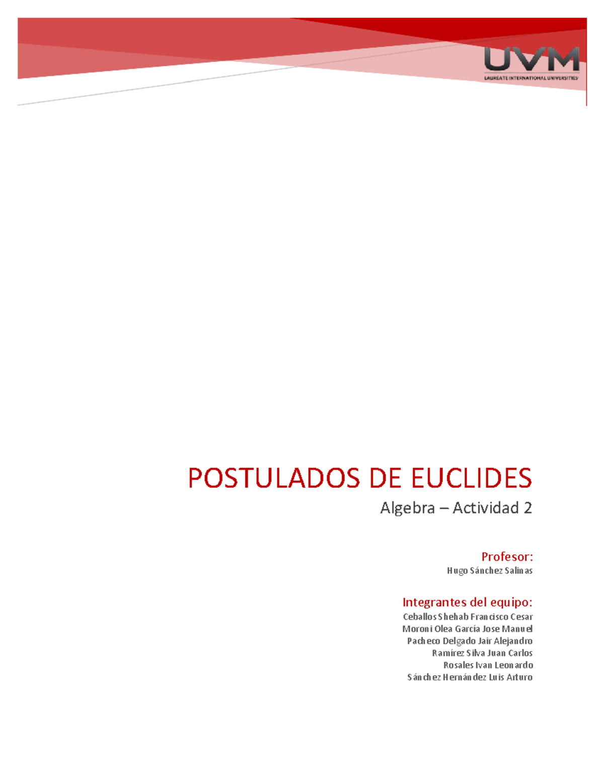 Algebra Postulado de Euclides Profesor Hugo Sánchez Salinas