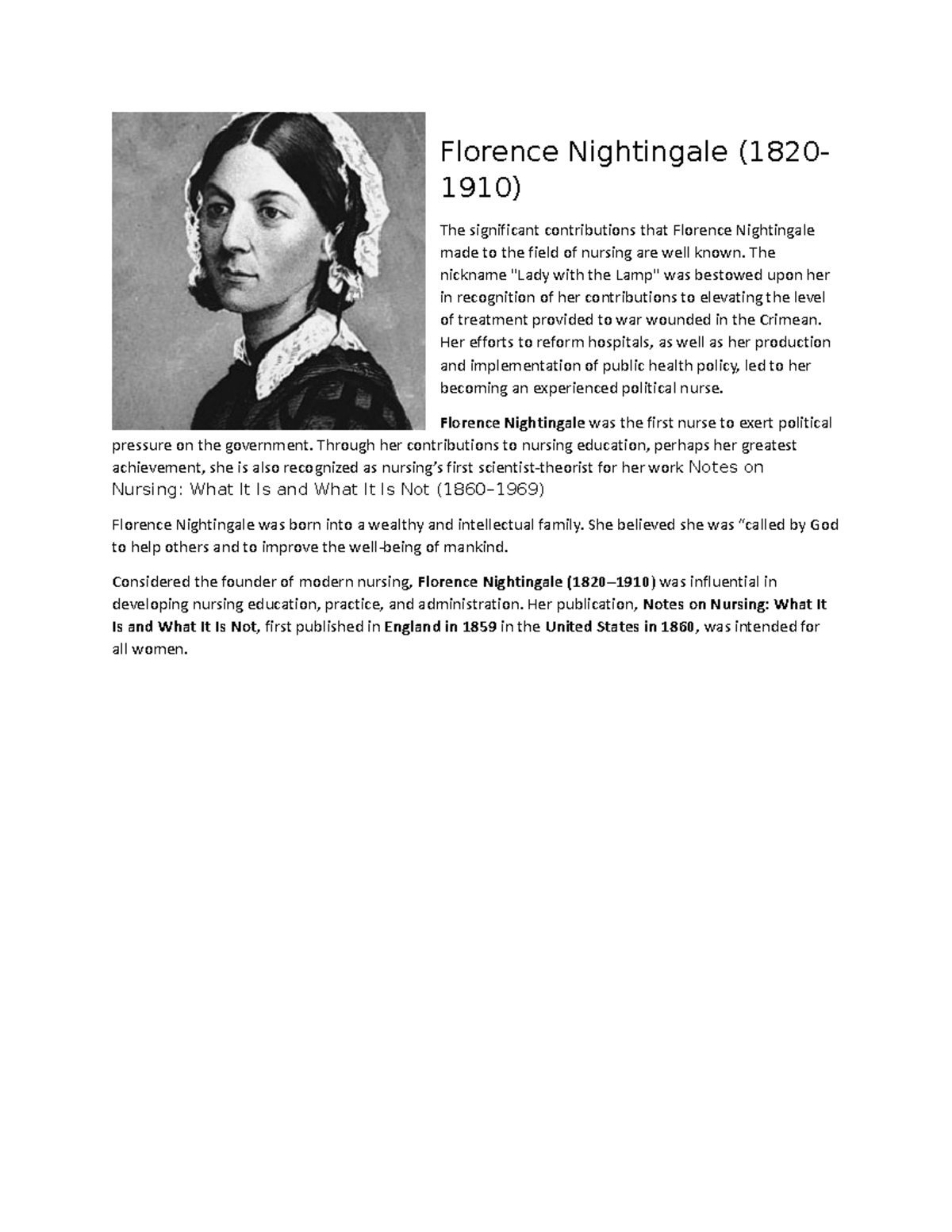 Florence-Nightingale - Florence Nightingale (1820- 1910) The ...