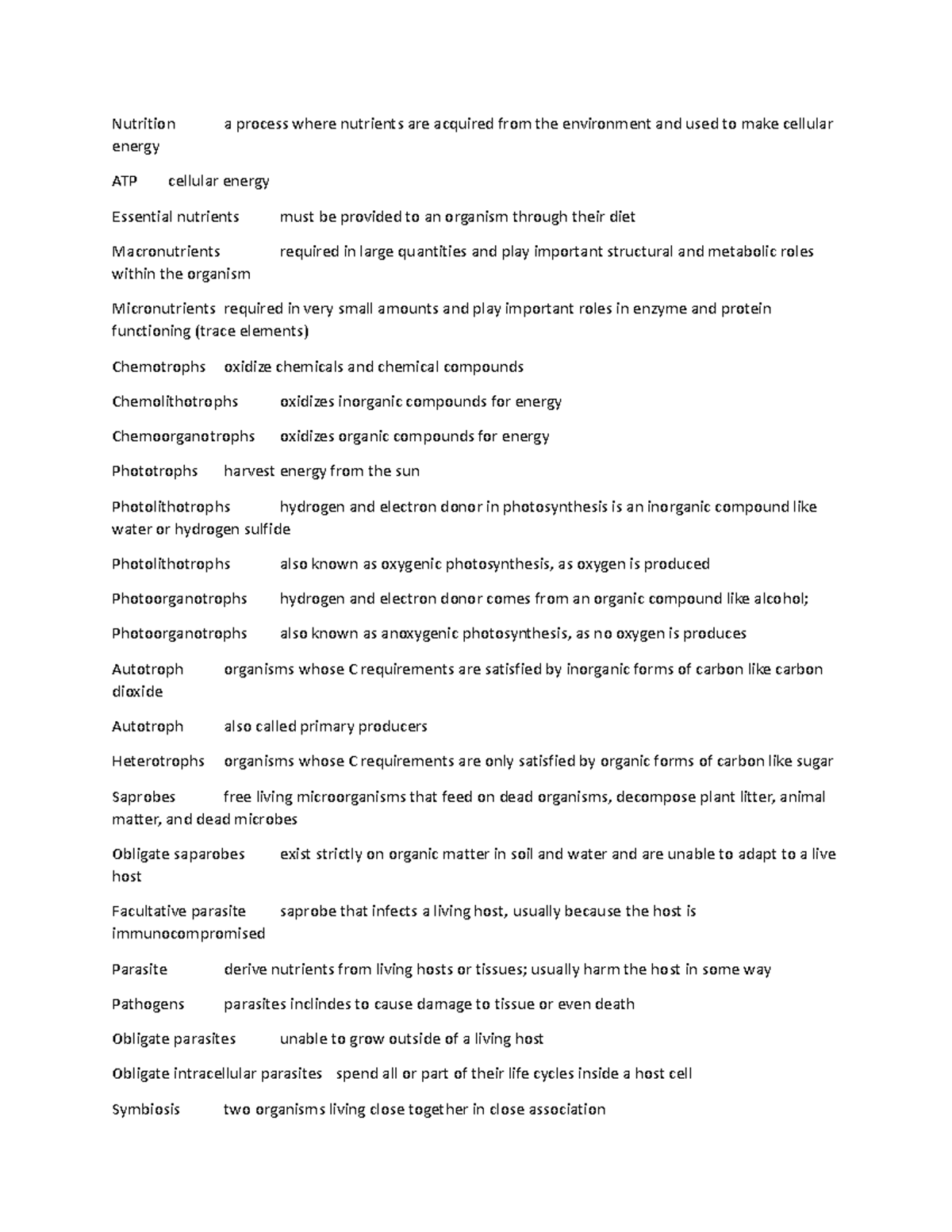 Nutritonal quizlet notes Nutrition a process where nutrients are
