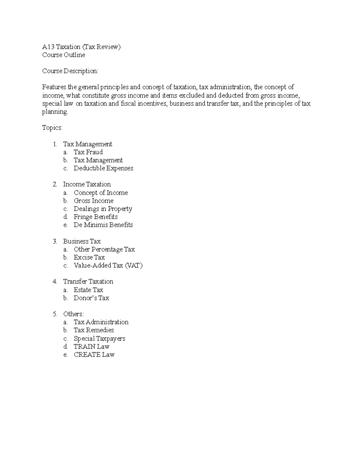 a13-taxation-tax-review-a13-taxation-tax-review-course-outline