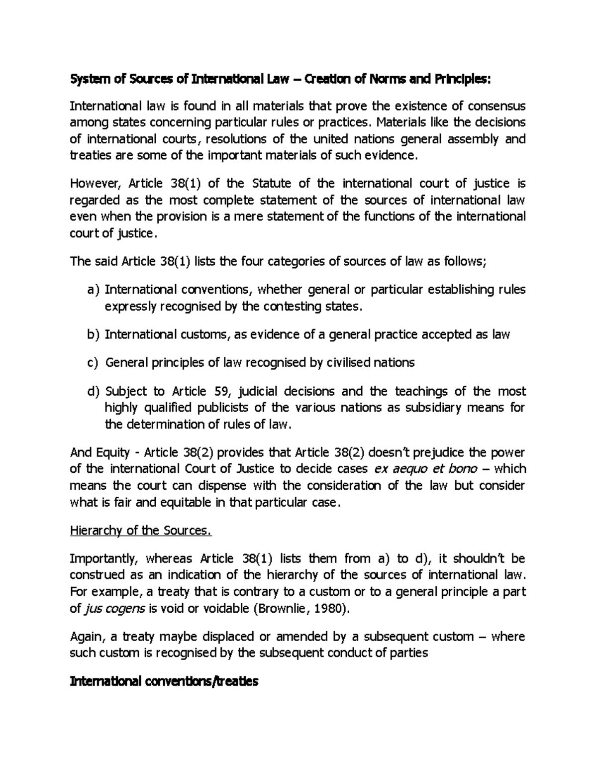Sources OF International LAW - Group 2 Discussion Notes - System of ...