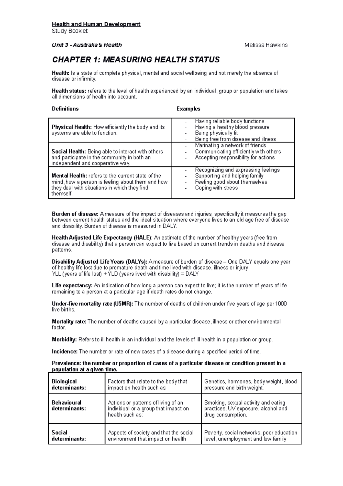 3333Health and Human Development Exam Revision - Study Booklet Unit 3 ...